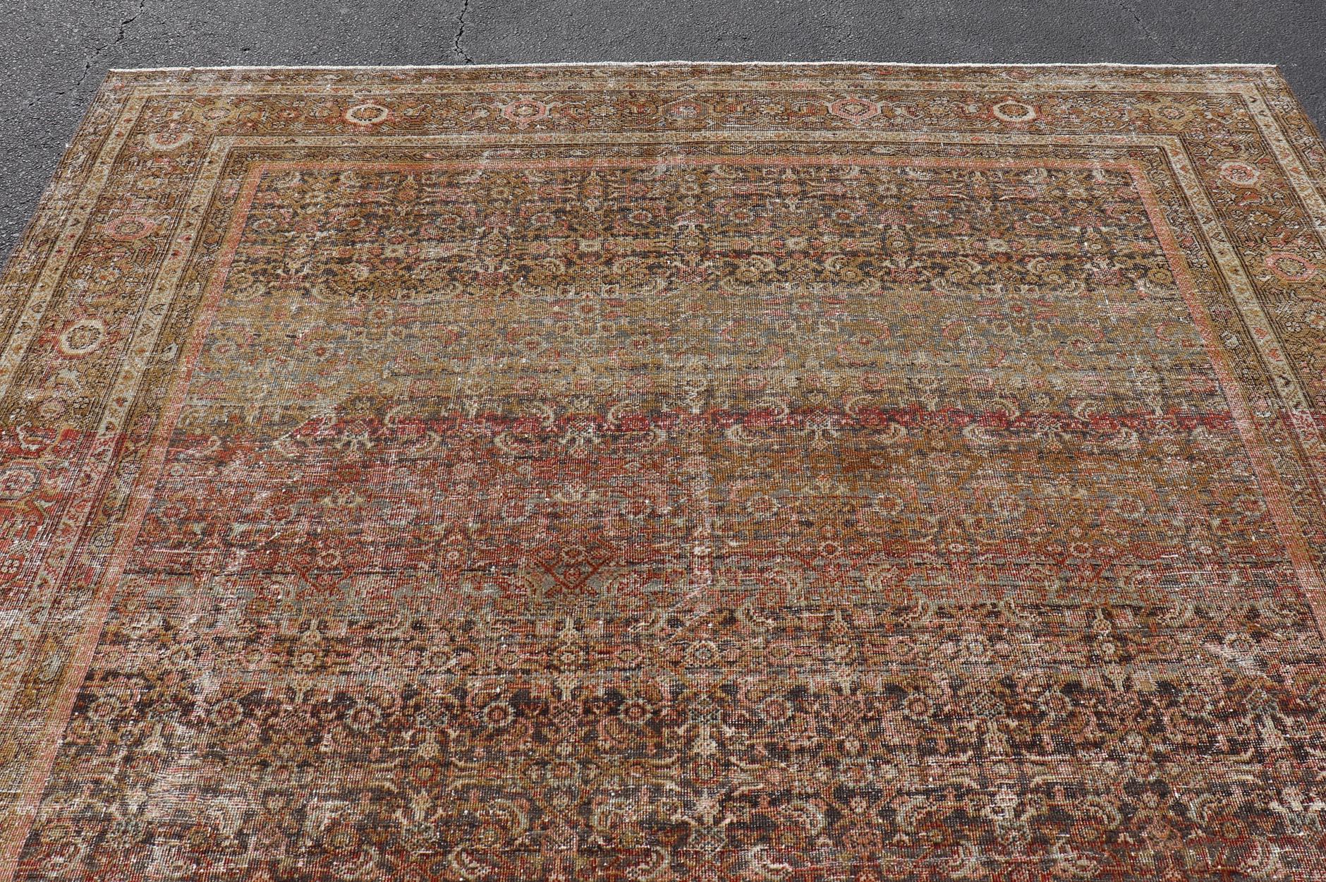 Sultanabad Ancien tapis persan Ferahan à motifs floraux complexes 10'2 x 14'2 en vente