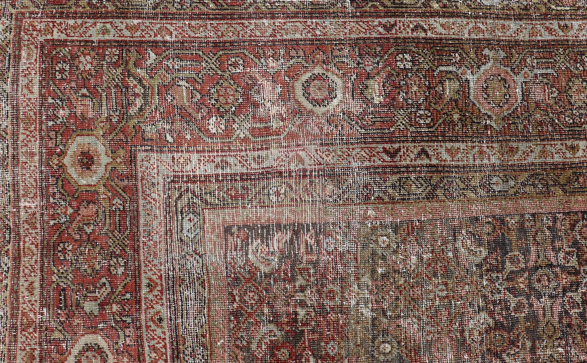 Noué à la main Ancien tapis persan Ferahan à motifs floraux complexes 10'2 x 14'2 en vente