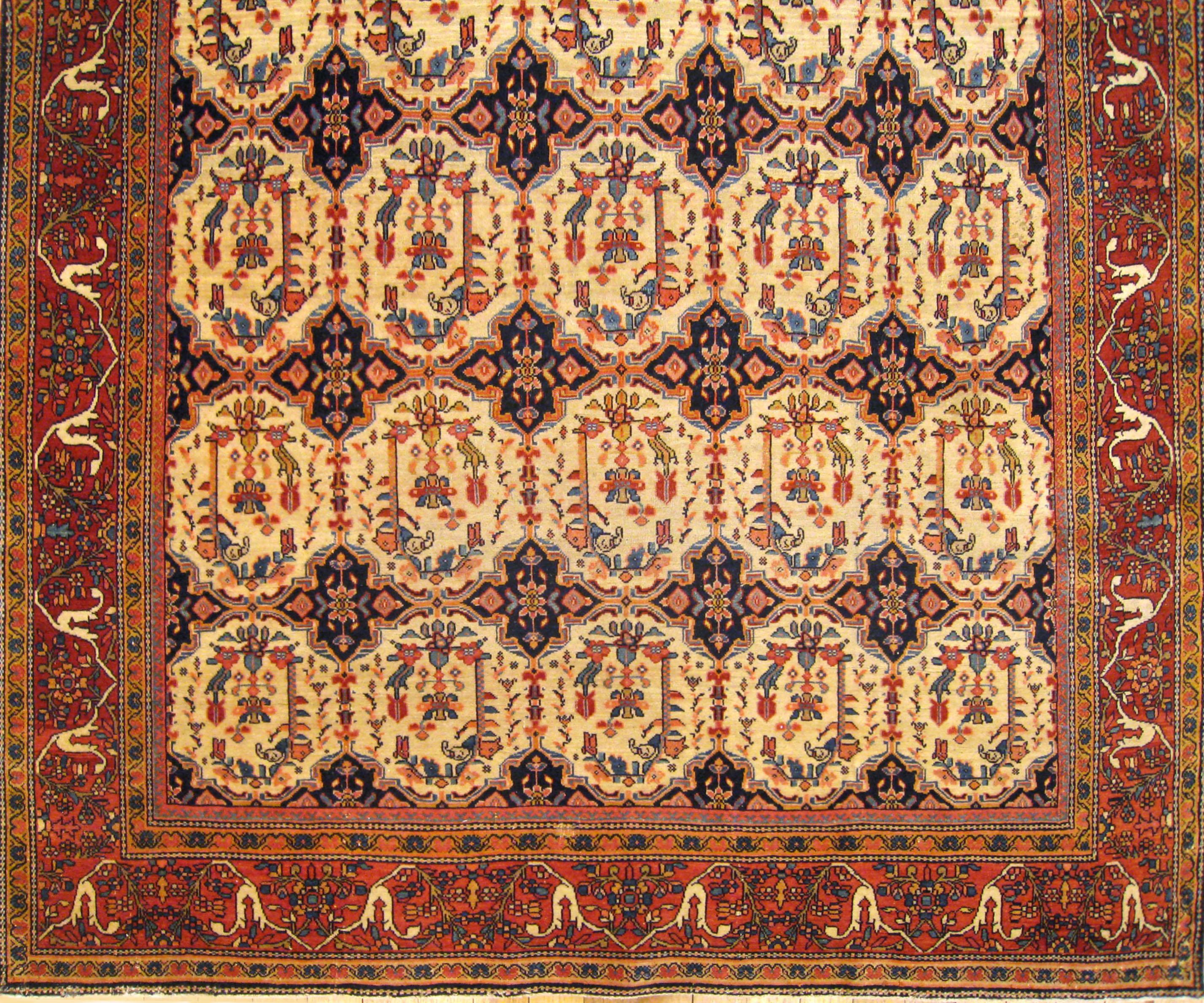 Hand-Knotted Antique Persian Ferahan Sarouk Oriental Carpet, in Small Size with Ivory Circles For Sale