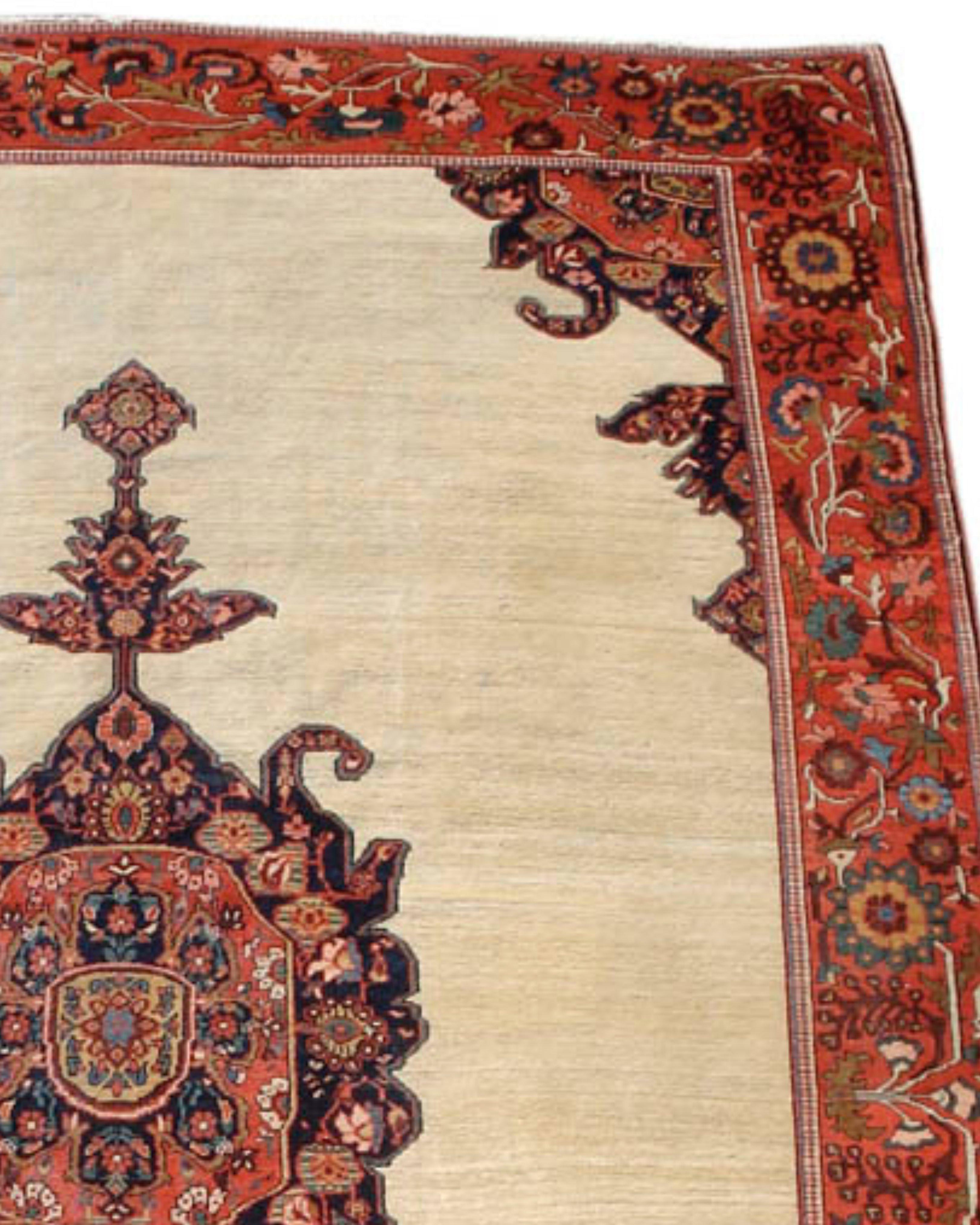 Antique Persian Fereghan Sarouk Rug, 19th Century

With a richly saturated central medallion floating against a clean ivory field, this fine Persian Sarouk exudes elegance. The jewel-like structures of the medallion are individuated and quite