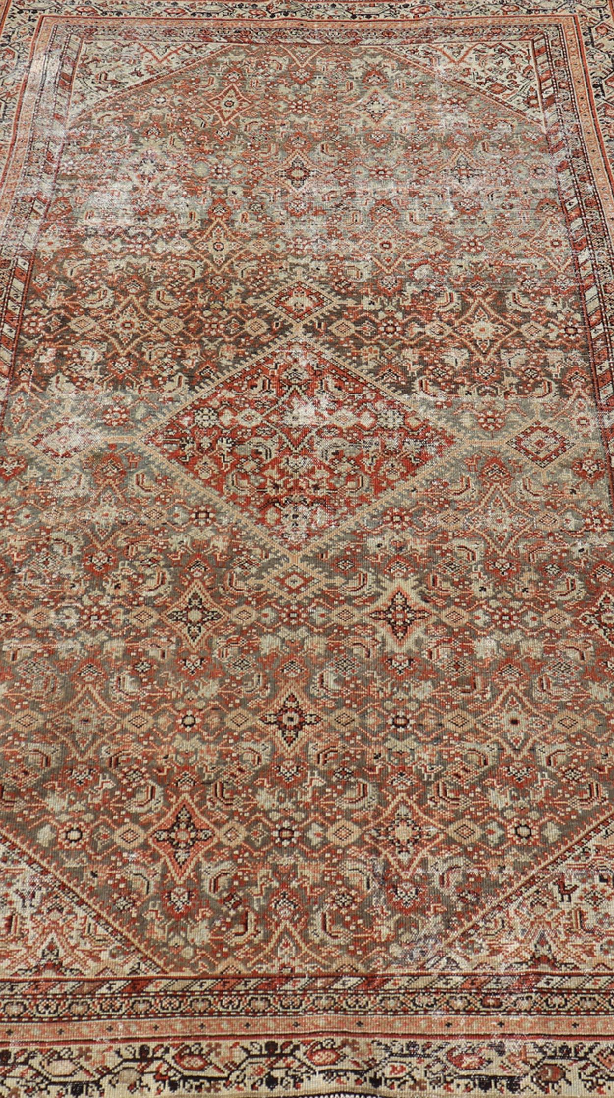 Antiker persischer feiner Farahan-Teppich mit Medaillon in Braun, Rot und Hellblau im Angebot 2