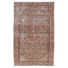 Antique Persian Fine Farahan Rug with Medallion in Brown, Red and Light Blue