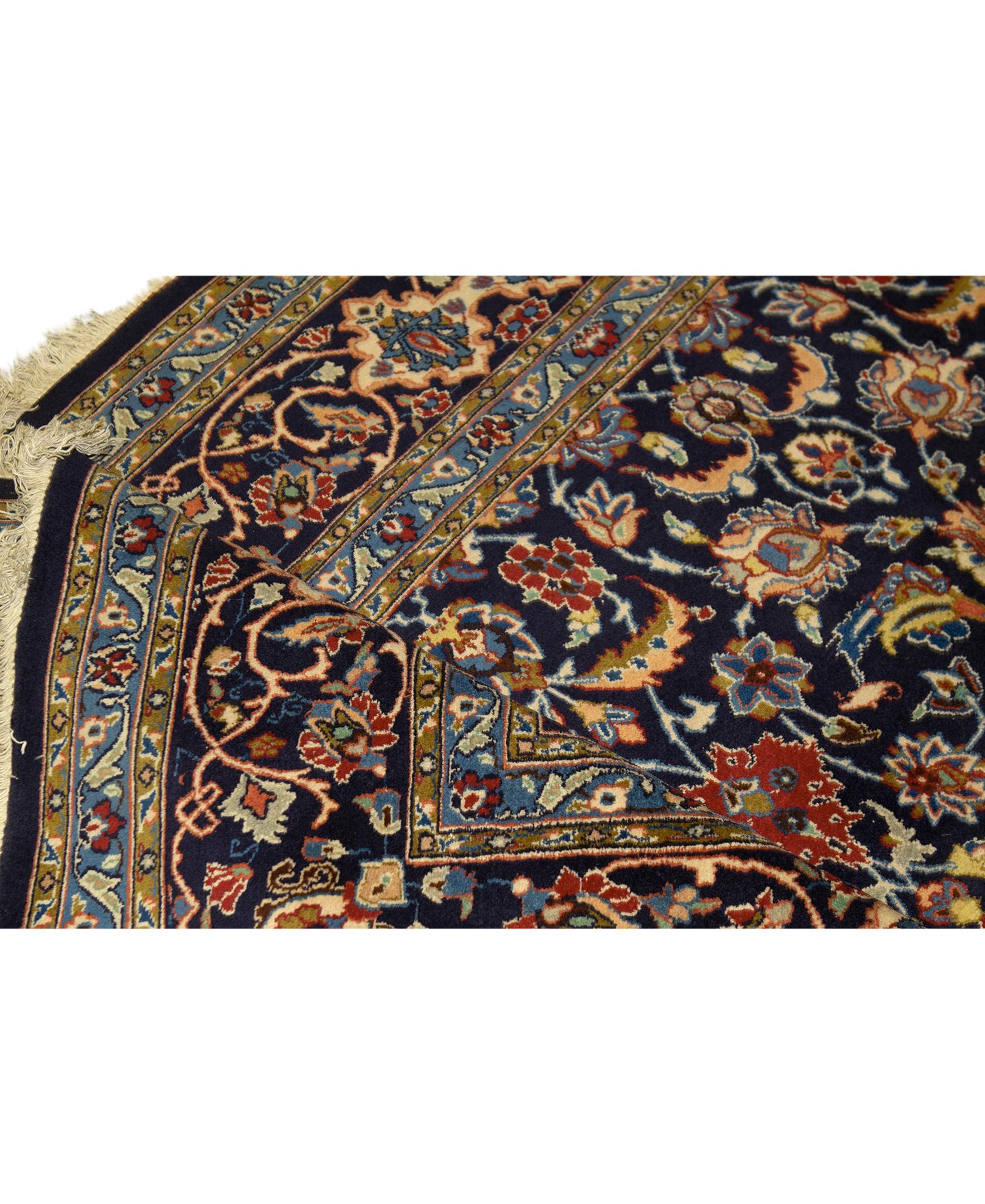  Antique Persian fine Traditional Handwoven Luxury Wool Navy Rug. Size: 6'-7