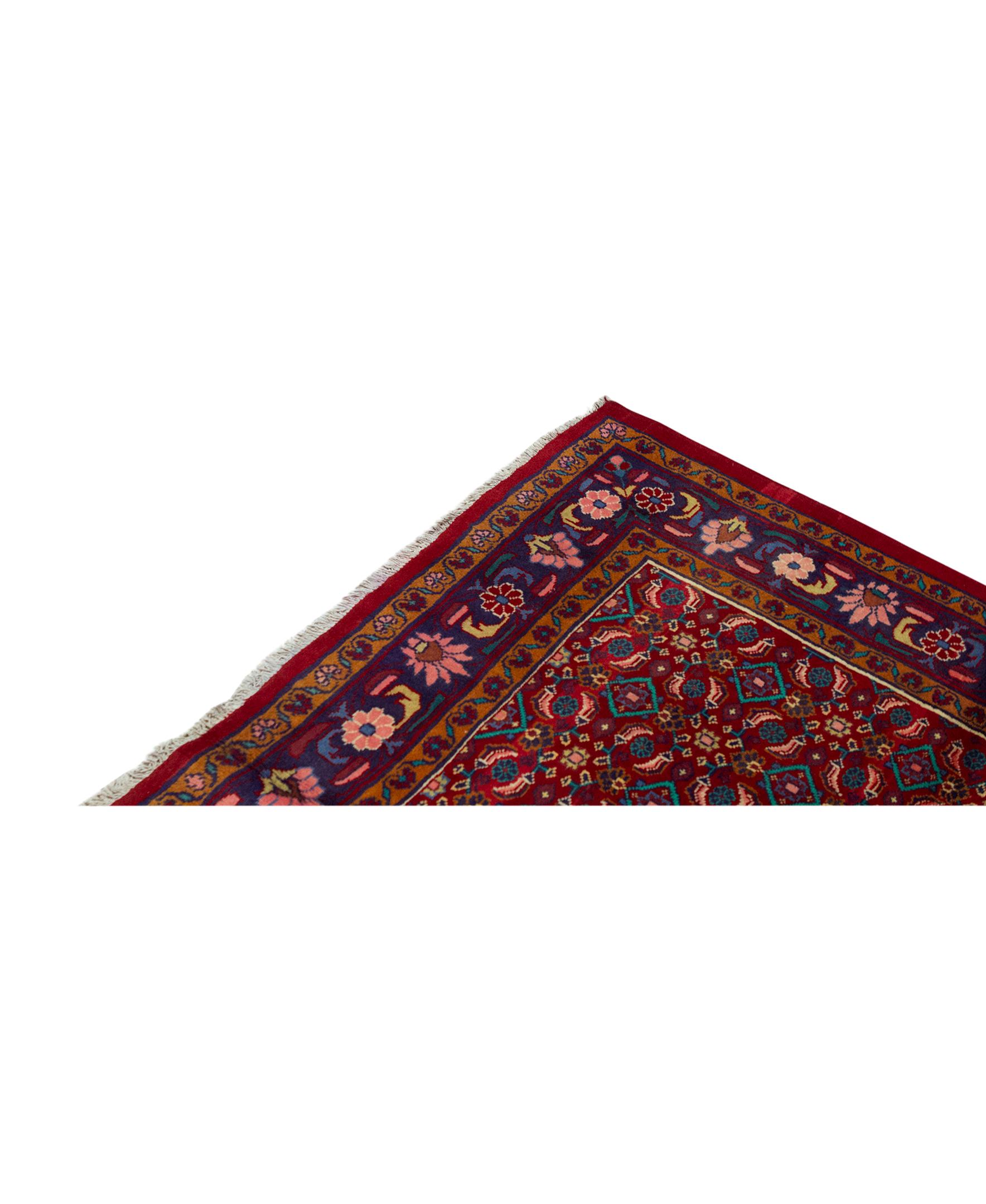  Antique Persian fine Traditional Handwoven Luxury Wool Red / Blue Rug. Size: 6'-8