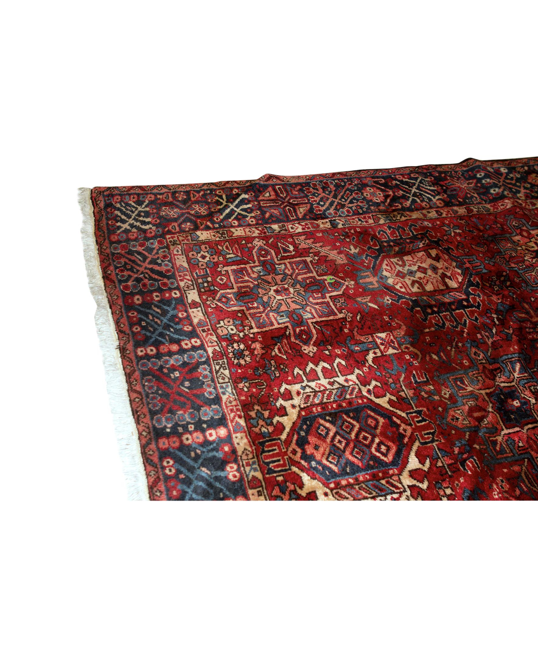  Antique Persian fine Traditional Handwoven Luxury Wool Red / Navy Rug. Size: 7'-9