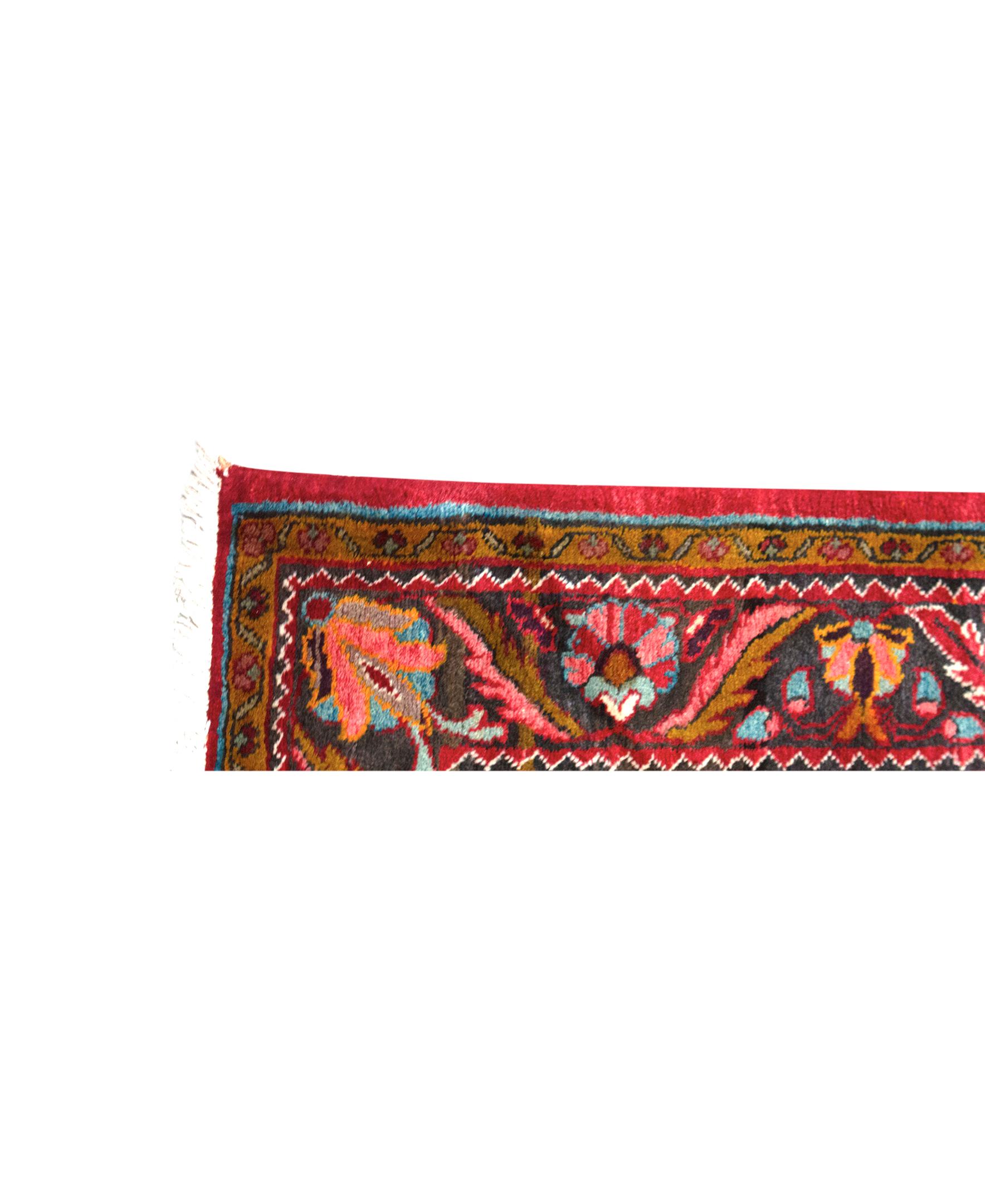 Antique Persian fine Traditional Handwoven Luxury Wool Red / Black Rug. Size: 6'-5