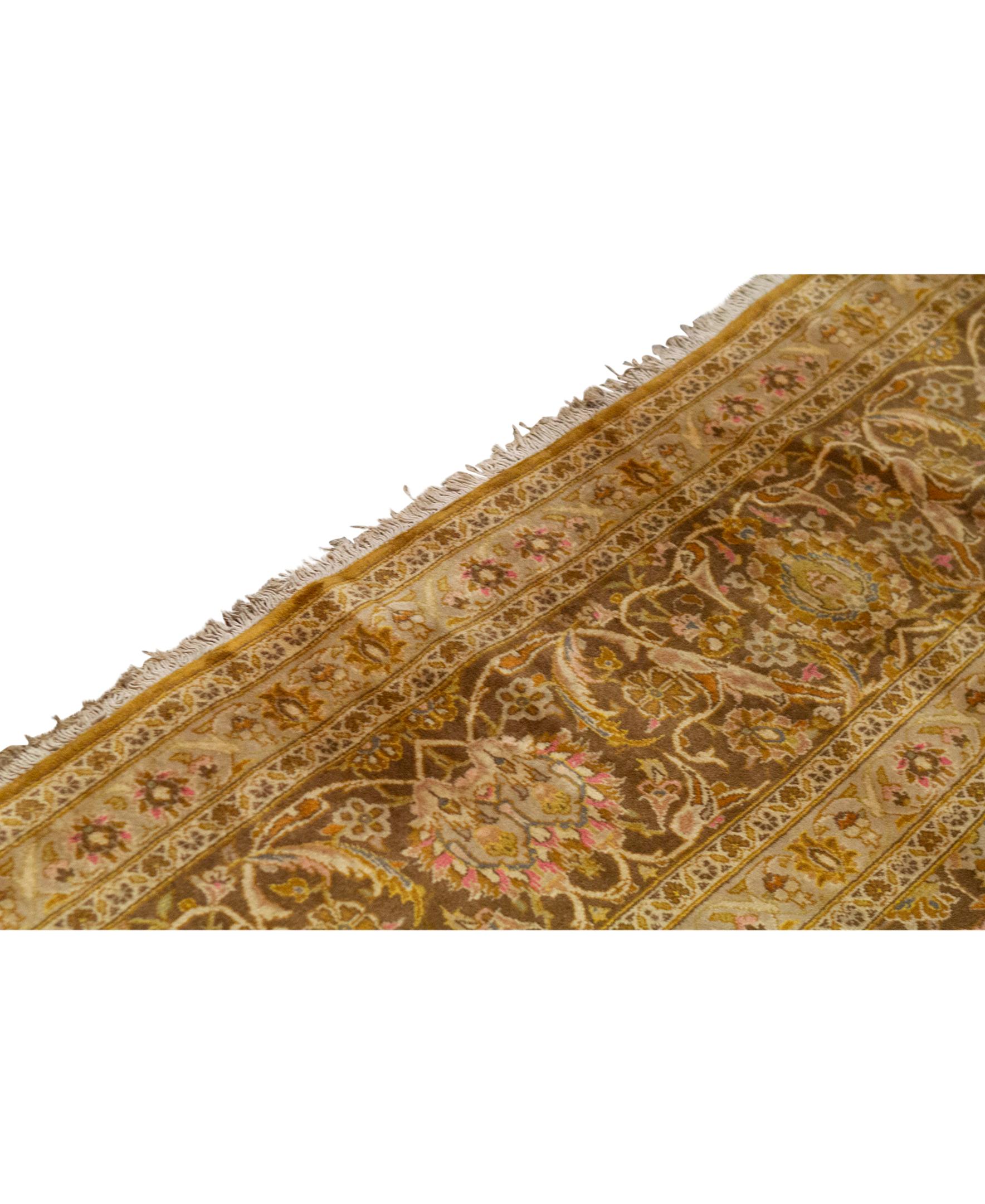   Antique Persian Fine Traditional Handwoven Luxury Wool Brown Rug. Size: 10' X 13'-7