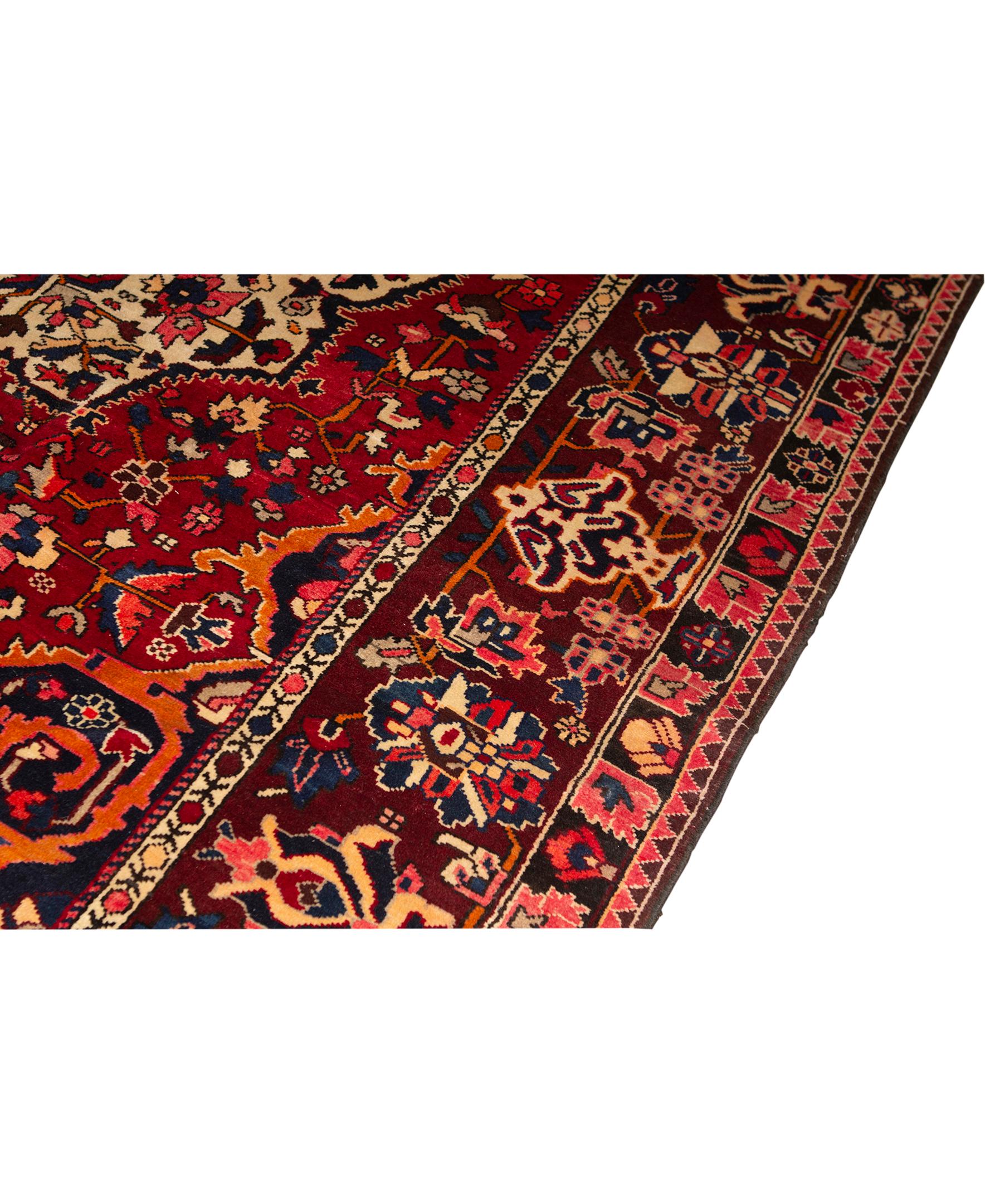   Antique Persian Fine Traditional Handwoven Luxury Wool Red Rug. Size: 9'-11