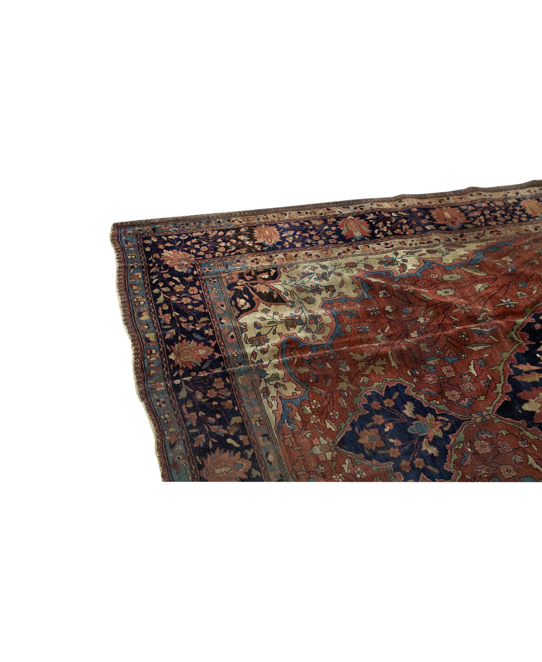   Antiker Persischer Feiner Traditioneller Handgewebter Luxus Wollteppich Rost/Marine. Größe: 8'-11