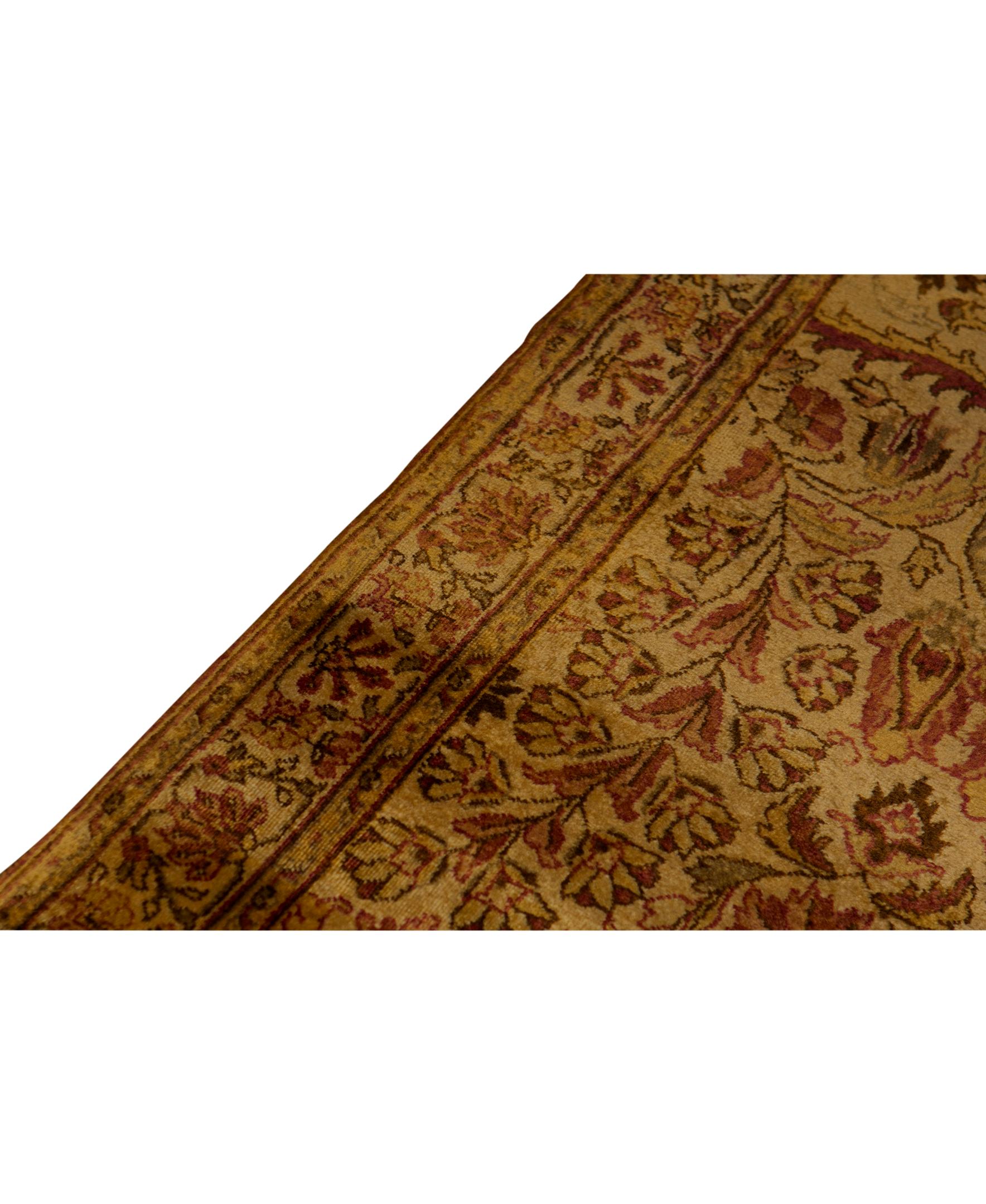   Antique Persian Fine Traditional Handwoven Luxury Wool Beige Rug. Size: 2'-6