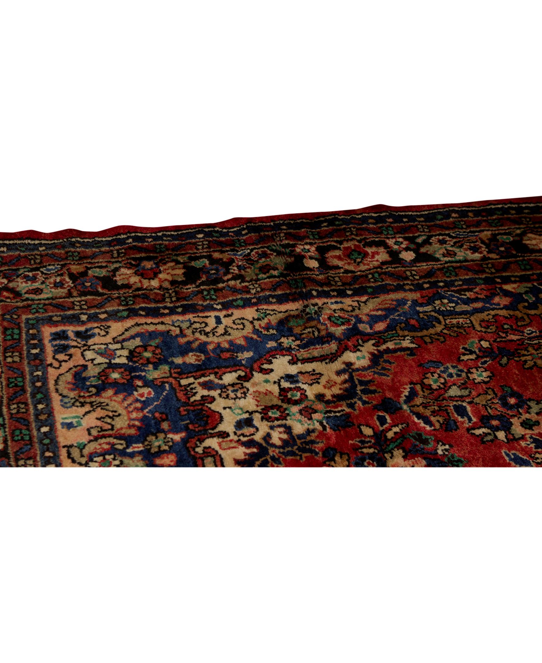   Antique Persian Fine Traditional Handwoven Luxury Wool Red / Navy Rug. Size: 6'-11