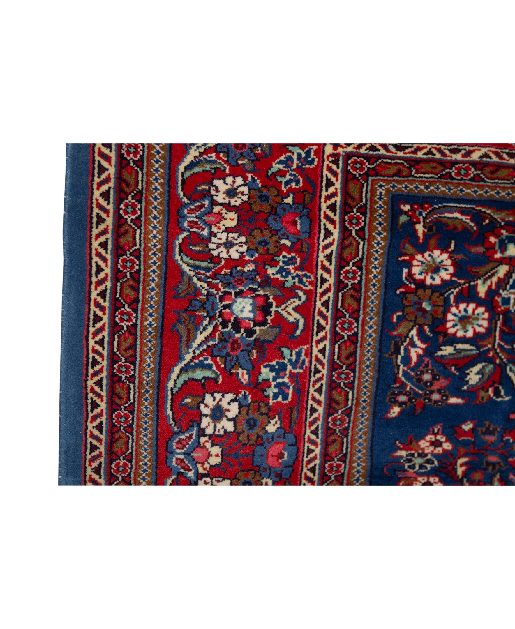   Antique Persian Fine Traditional Handwoven Luxury Wool Blue / Rust Rug. Size: 8'-4