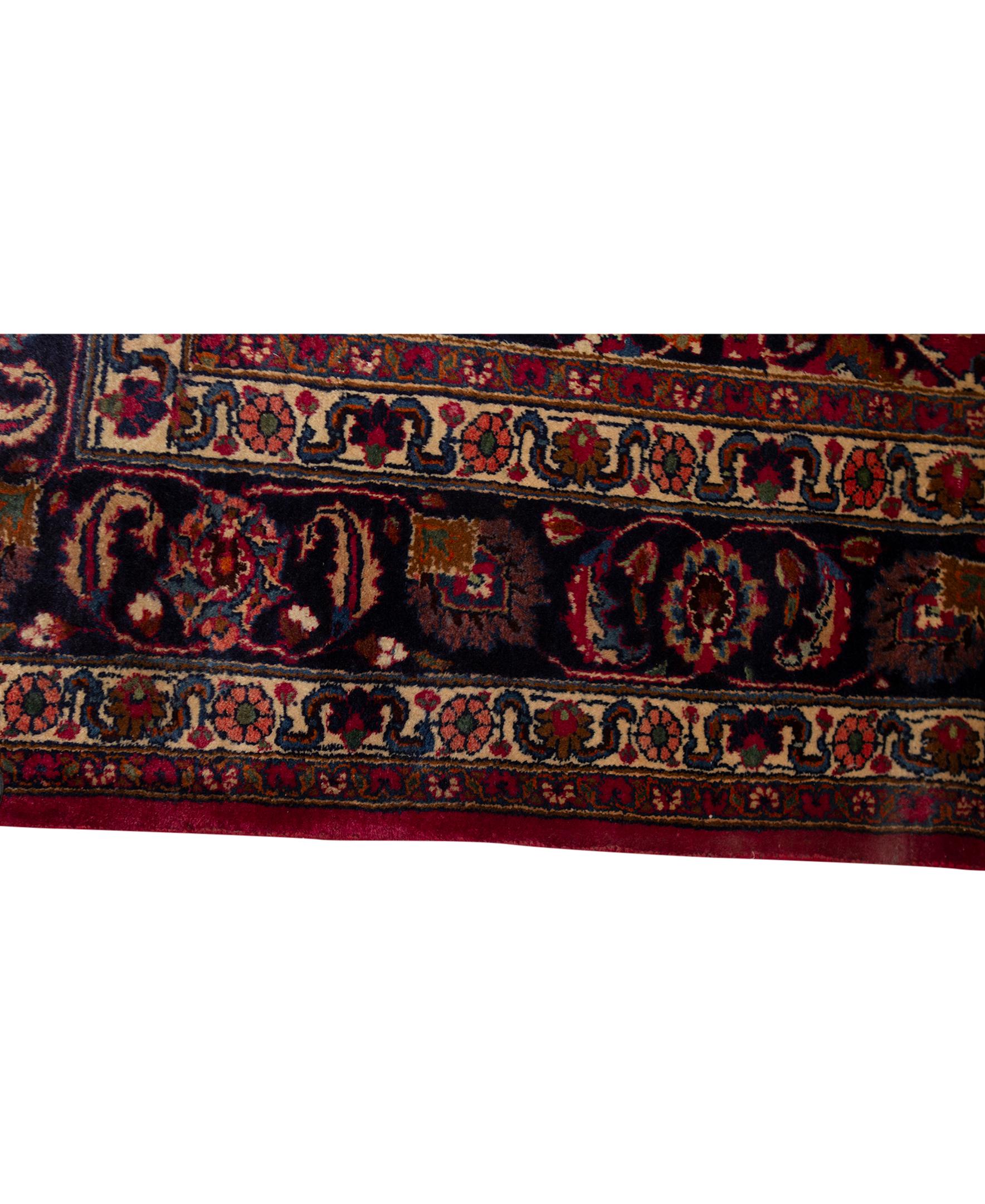   Antique Persian Fine Traditional Handwoven Luxury Wool Red / Navy Rug. Size: 8'-1