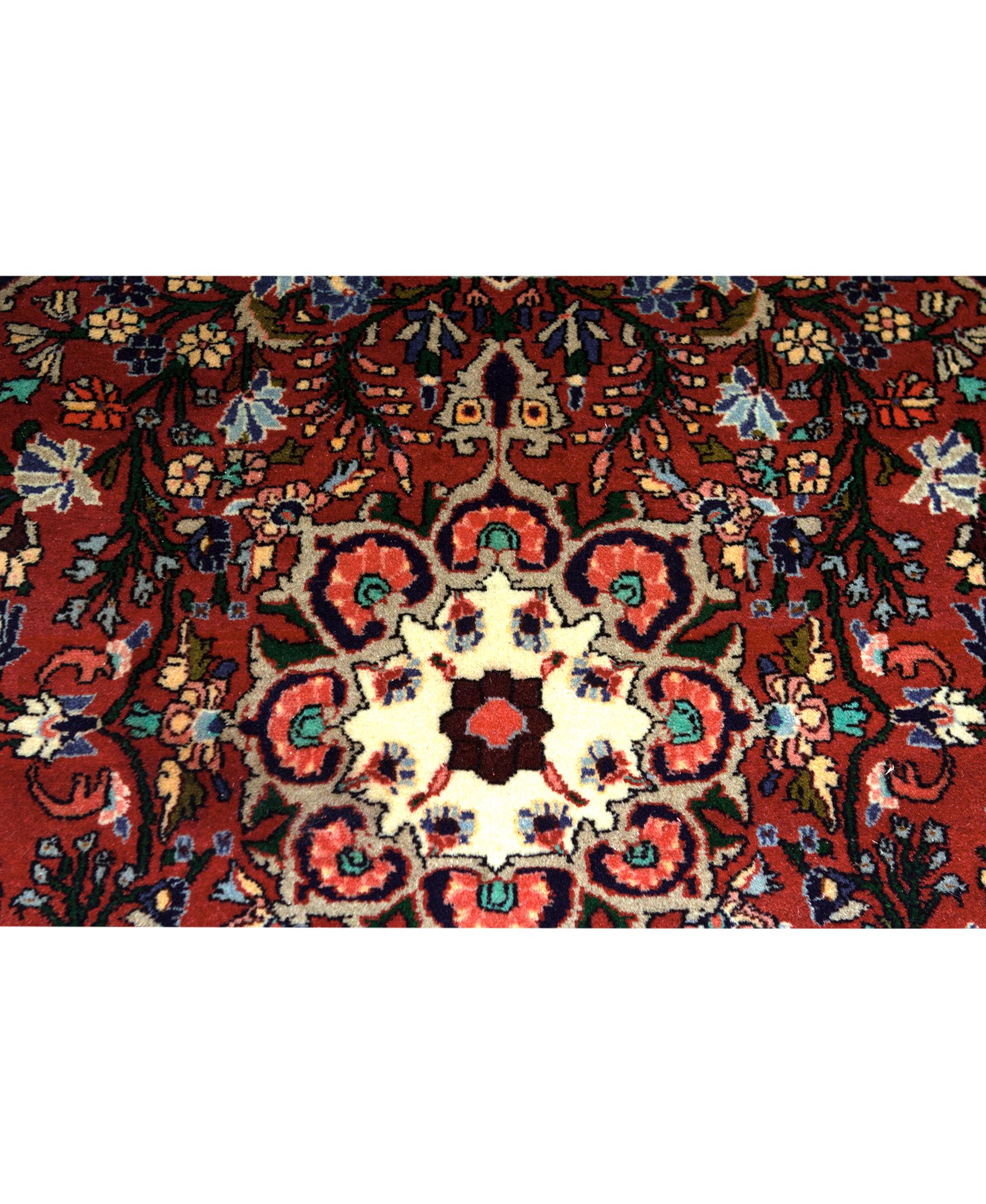   Antique Persian Fine Traditional Handwoven Luxury Wool Red / Navy Rug. Size: 3'-3