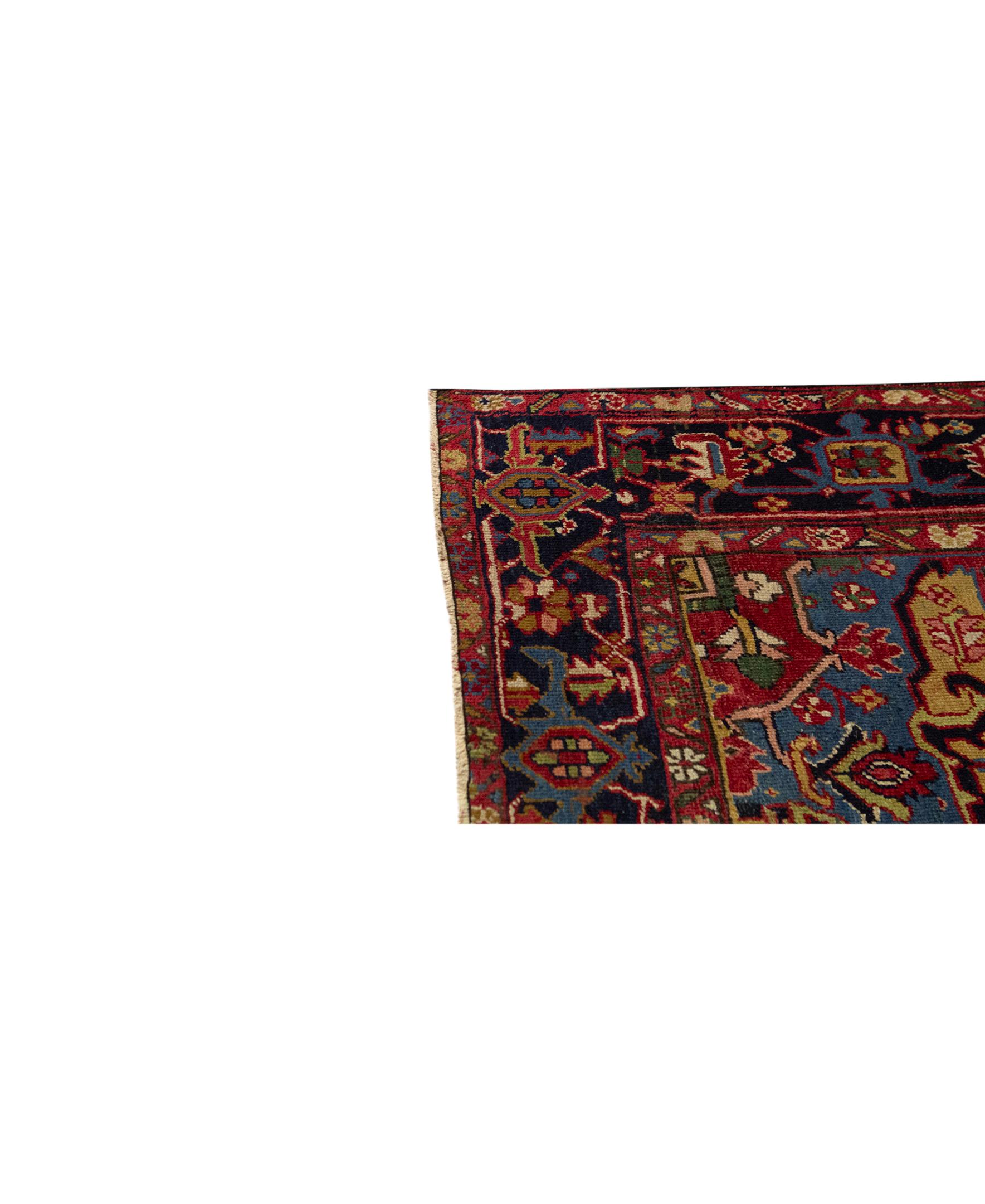   Antique Persian Fine Traditional Handwoven Luxury Wool Red / Navy Rug. Size: 7'-7