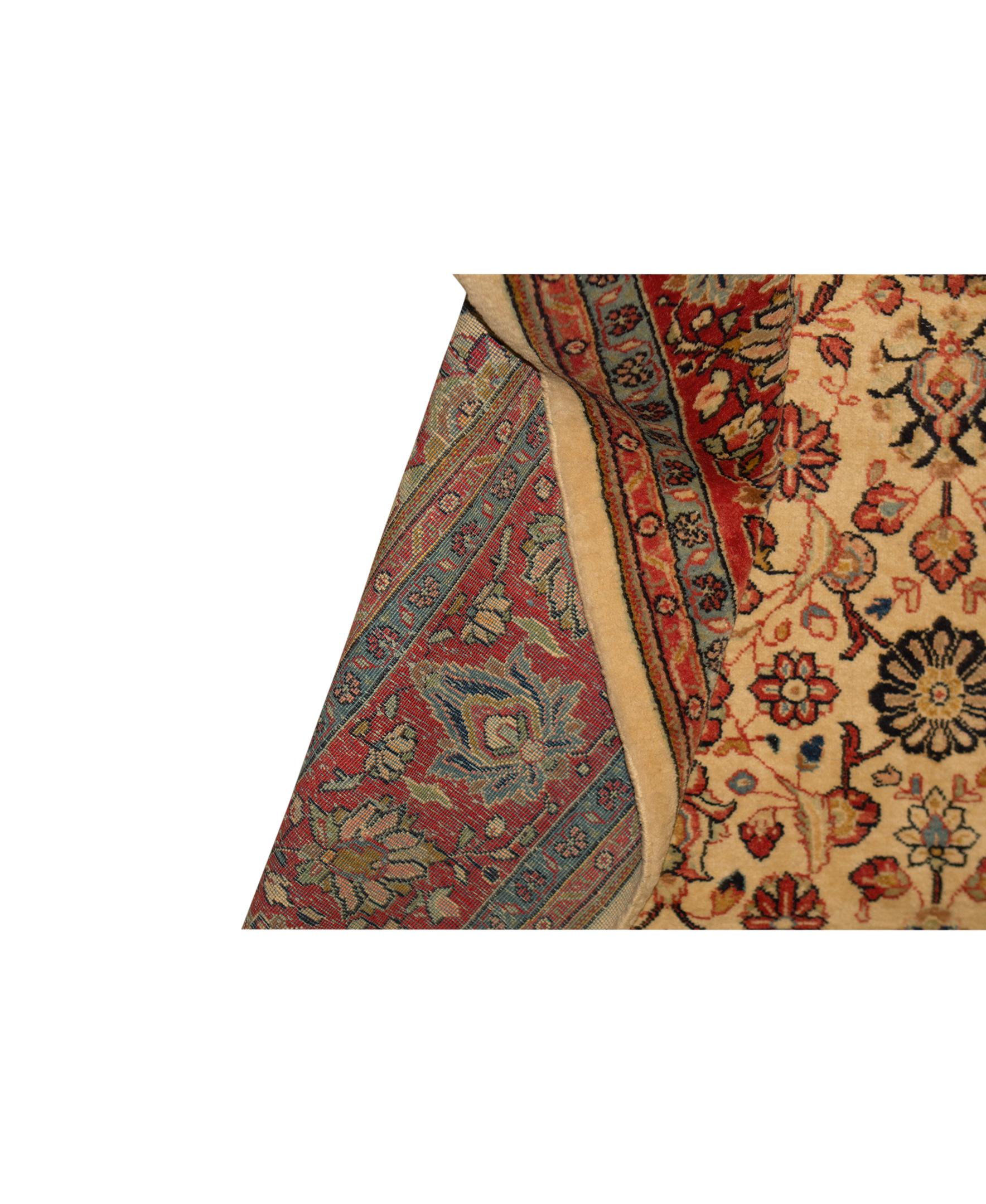   Antiker Persischer Feiner Traditioneller Handgewebter Luxus Wollteppich Elfenbein/Rost. Größe: 7'-2