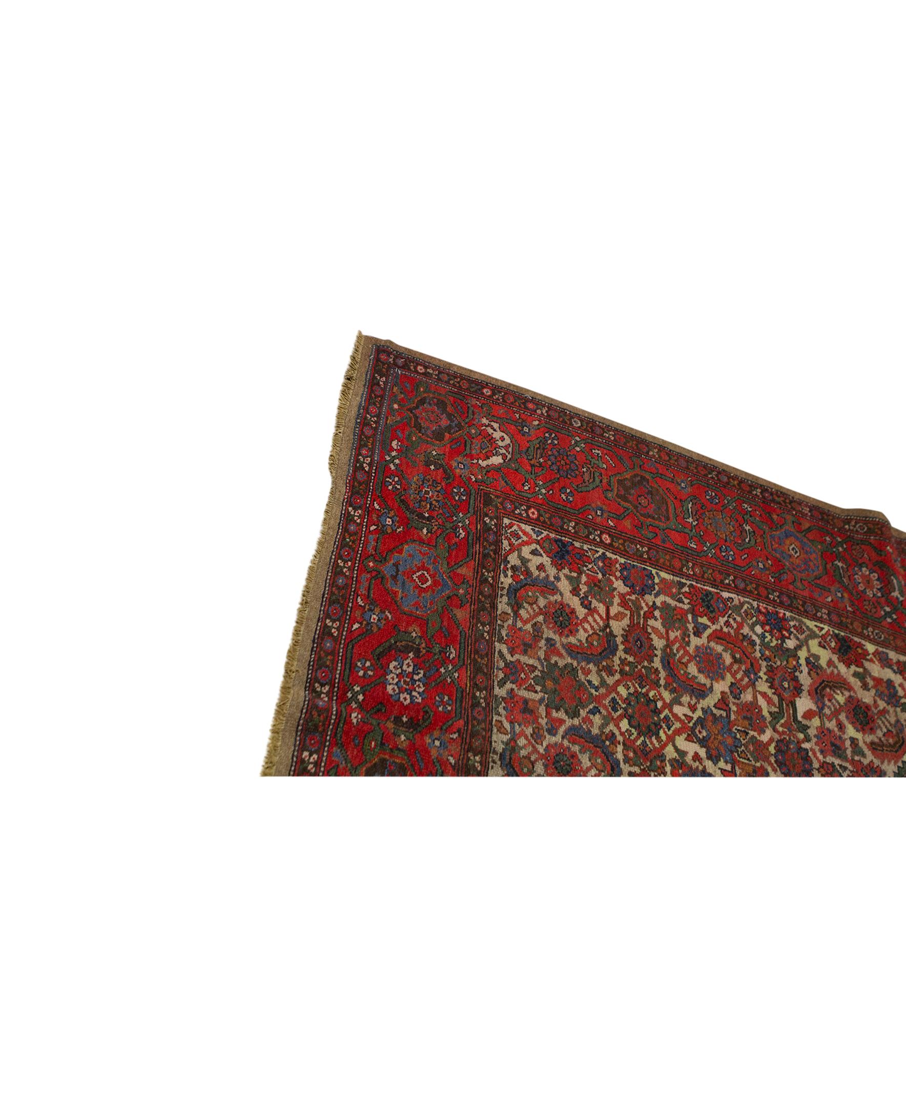   Antique Persian Fine Traditional Handwoven Luxury Wool Rust Rug. Size: 10'-7