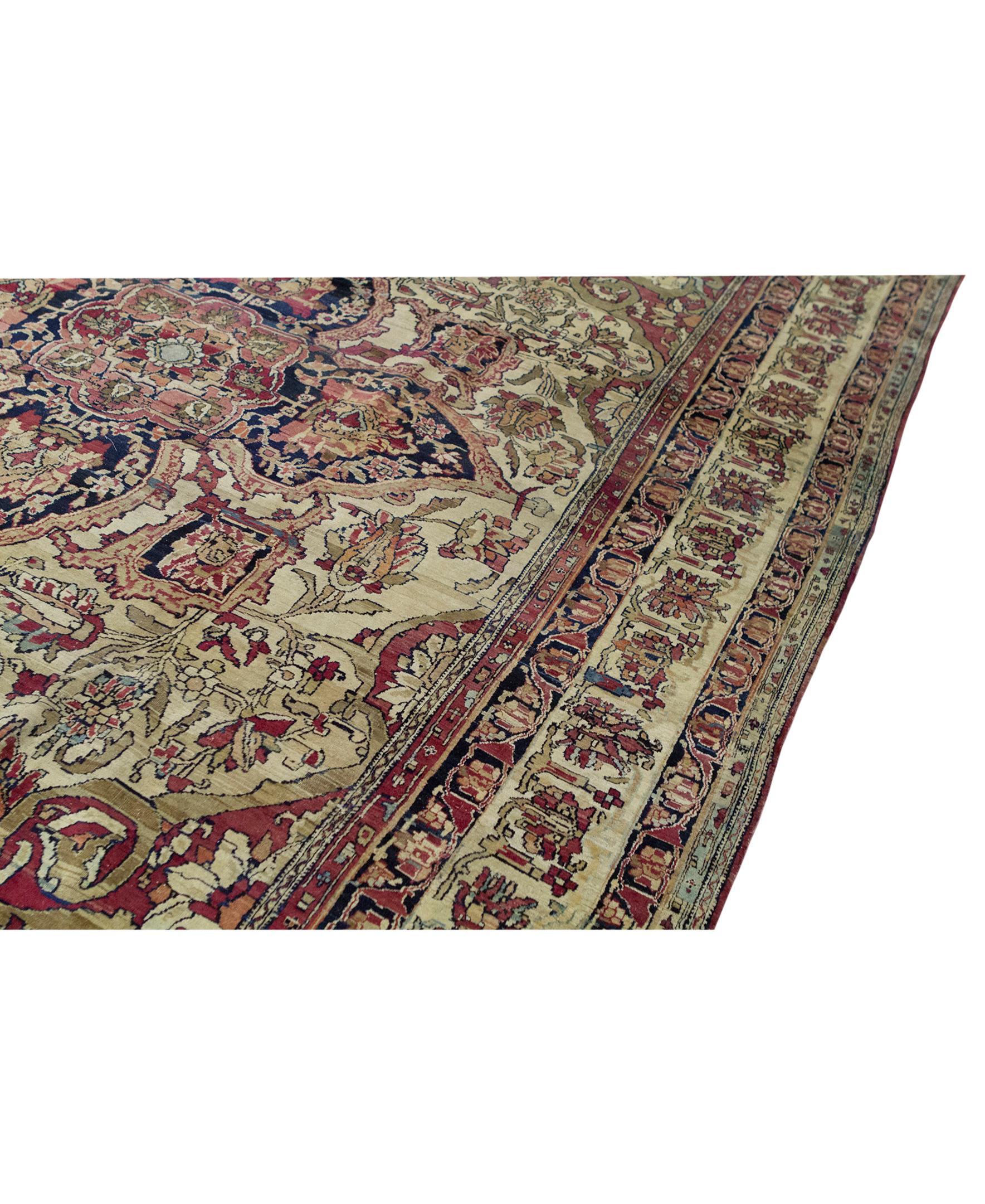   Antique Persian Fine Traditional Handwoven Luxury Wool Beige Rug. Size: 9'-6