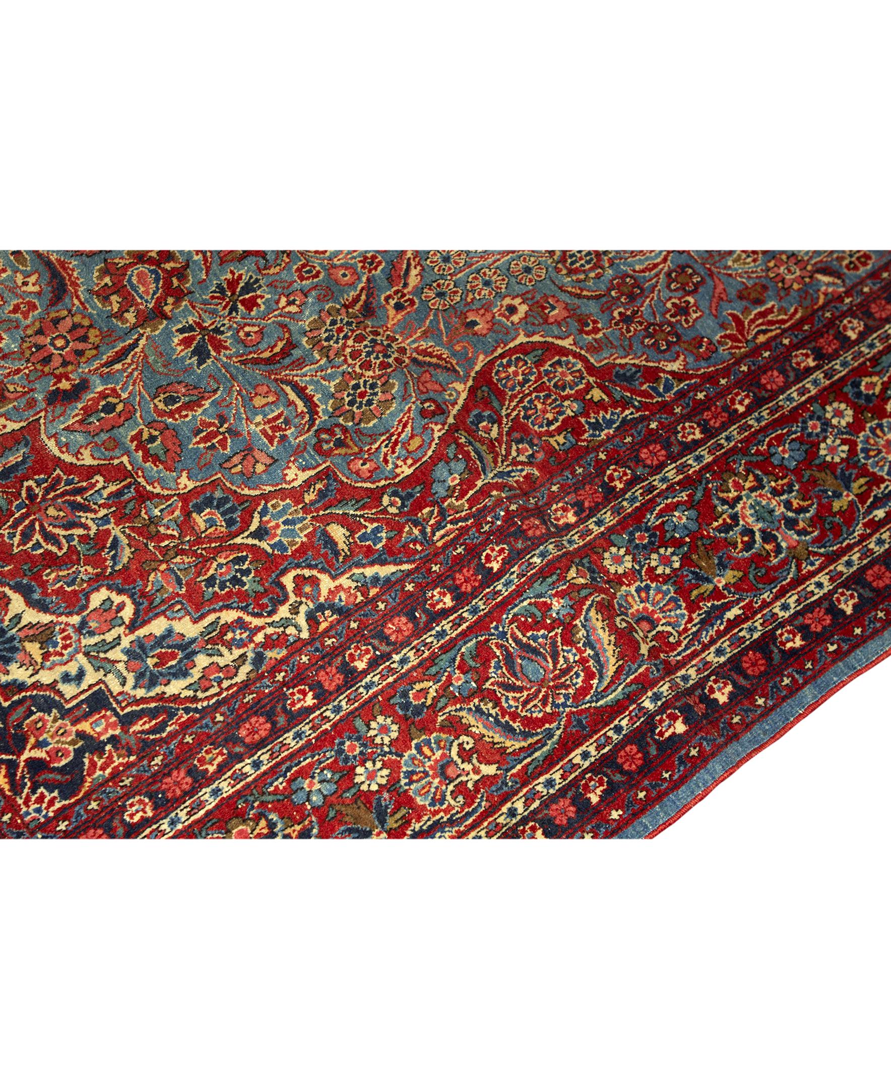   Antique Persian Fine Traditional Handwoven Luxury Wool Blue / Red Rug. Size: 7'-5