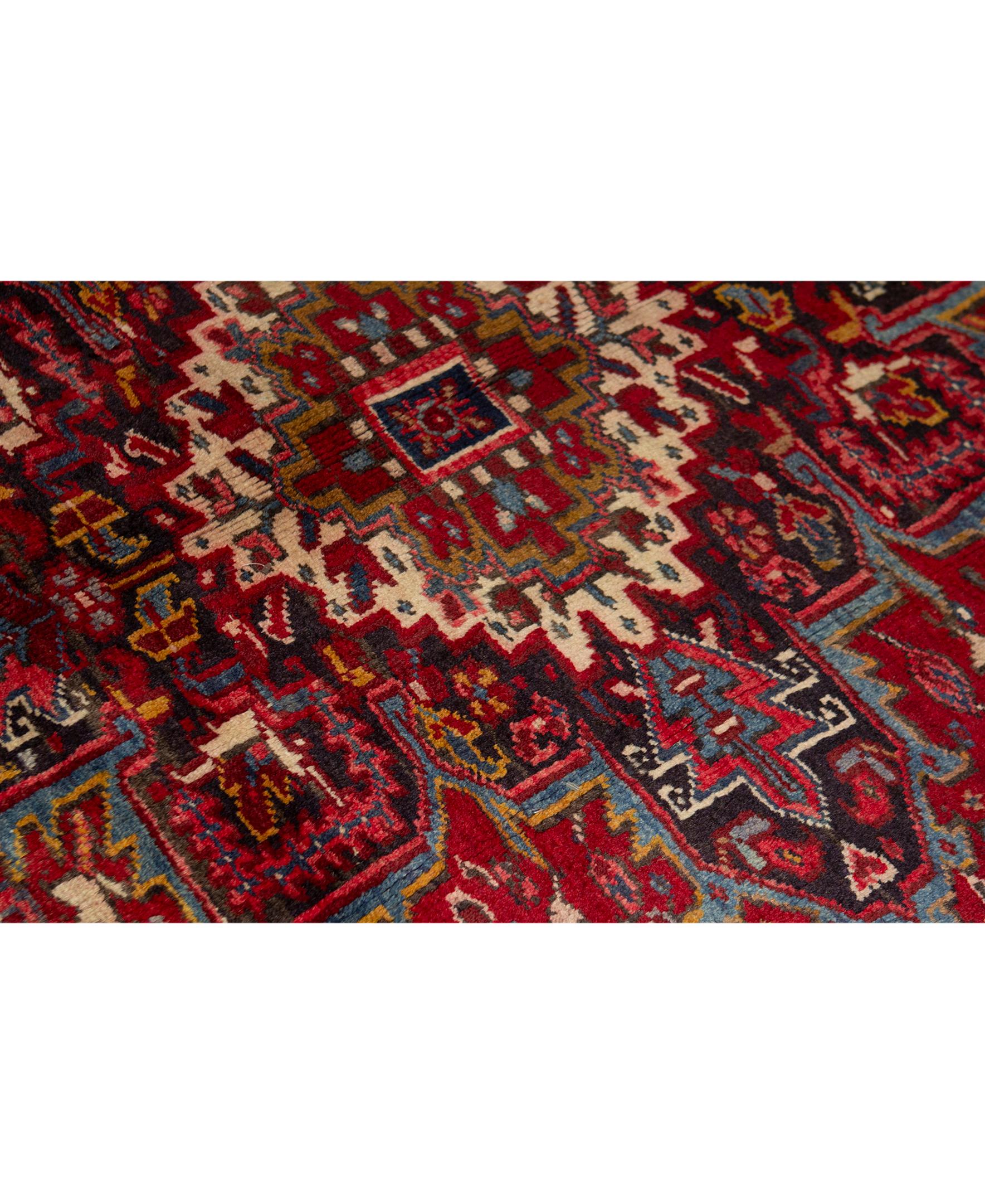   Antique Persian Fine Traditional Handwoven Luxury Wool Red / Navy Rug. Size: 7'-11