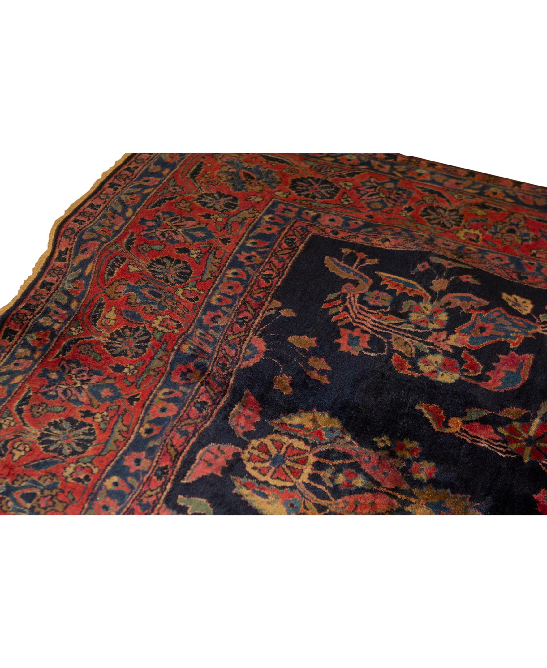   Antique Persian Fine Traditional Handwoven Luxury Wool Navy / Rust Rug.Size: 9' X 12'
