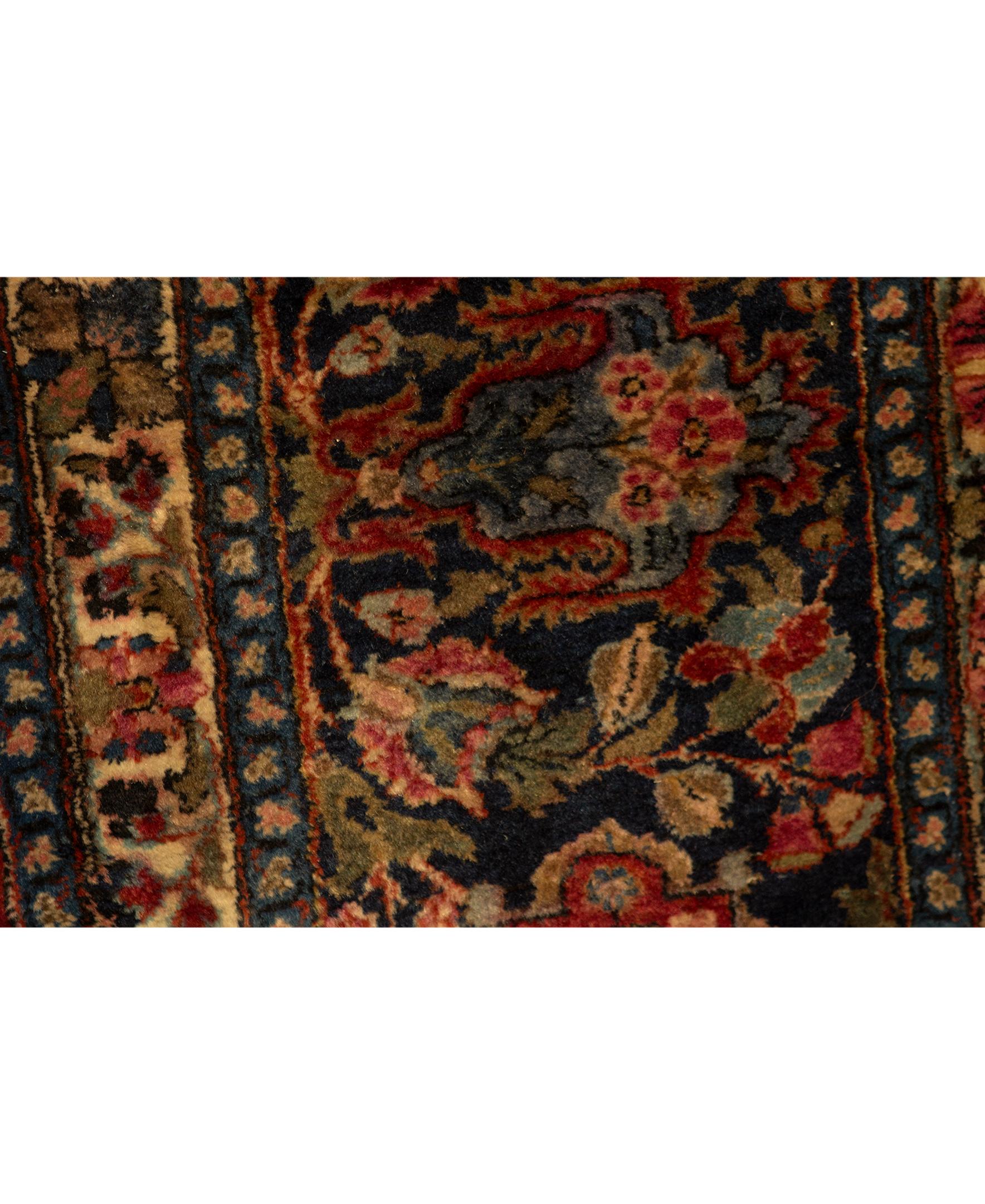   Antique Persian Fine Traditional Handwoven Luxury Wool Red / Navy Rug. Size: 11' X 14'
