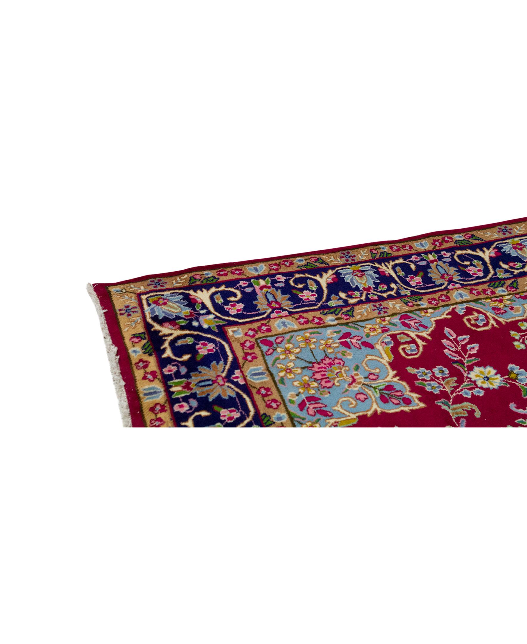 Antique Persian Fine Traditional Handwoven Luxury Wool Red / Navy Rug. Size: 6'-5