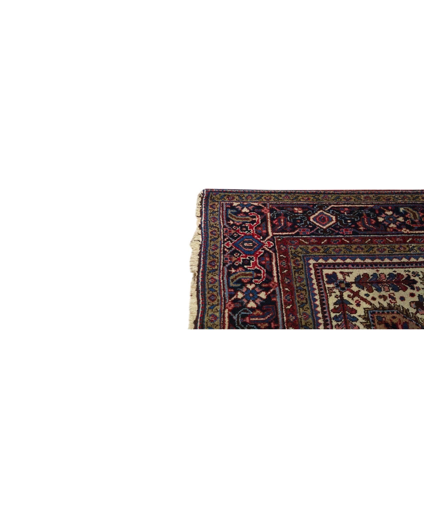 Antique Persian Fine Traditional Handwoven Luxury Wool Red / Navy Rug. Size: 7'-7