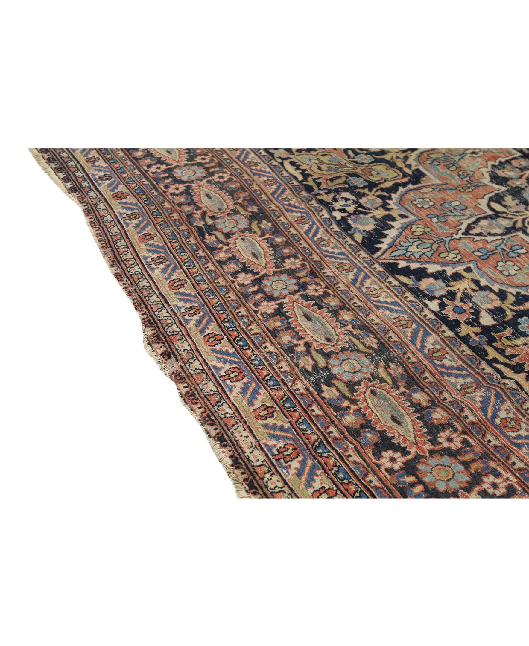 Khorassan  Antique Persian fine Traditional Handwoven Luxury Wool Navy Rug For Sale