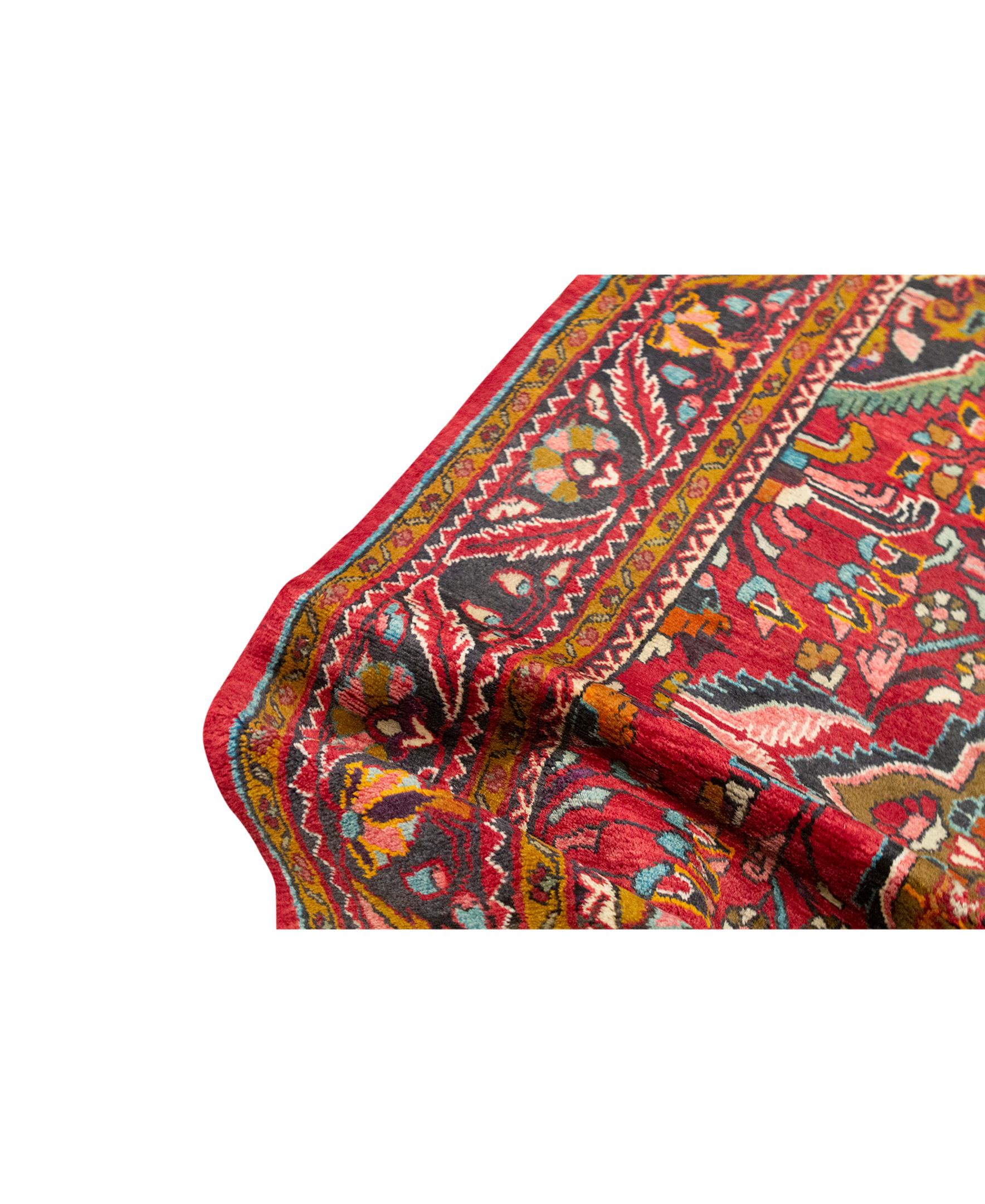 Other Antique Persian fine Traditional Handwoven Luxury Wool Red / Black Rug For Sale