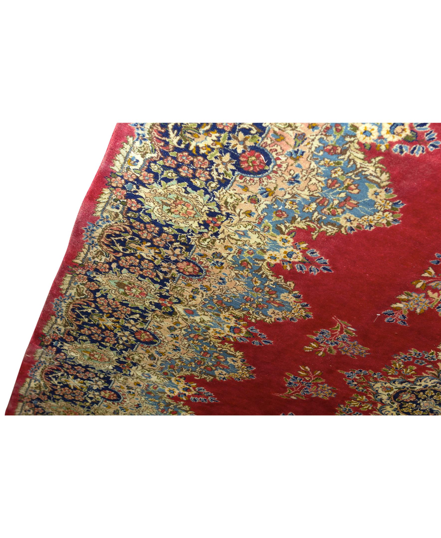 Kirman Antique Persian fine Traditional Handwoven Luxury Wool Red Rug For Sale