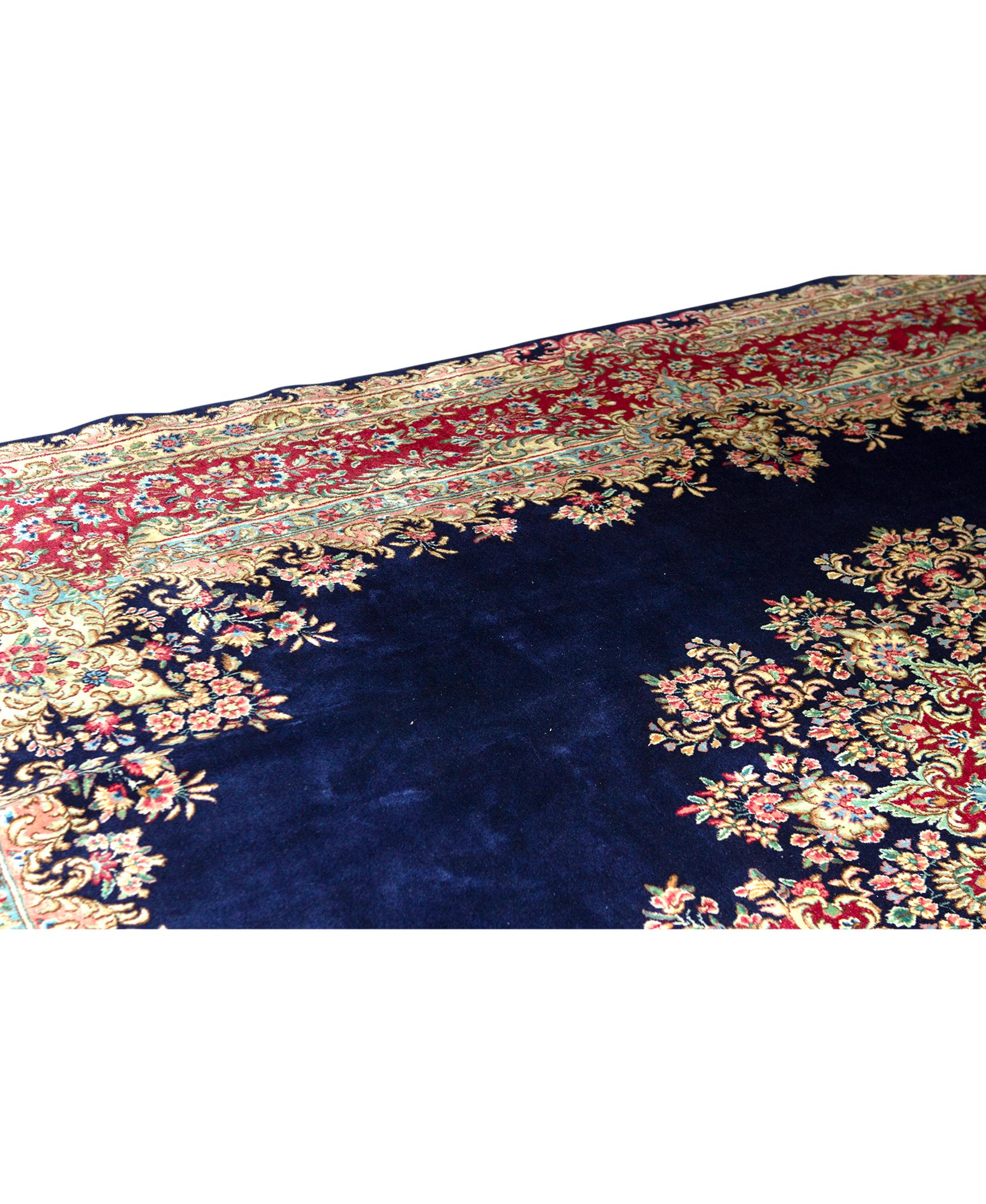 Kirman Antique Persian fine Traditional Handwoven Luxury Wool Navy Rug For Sale