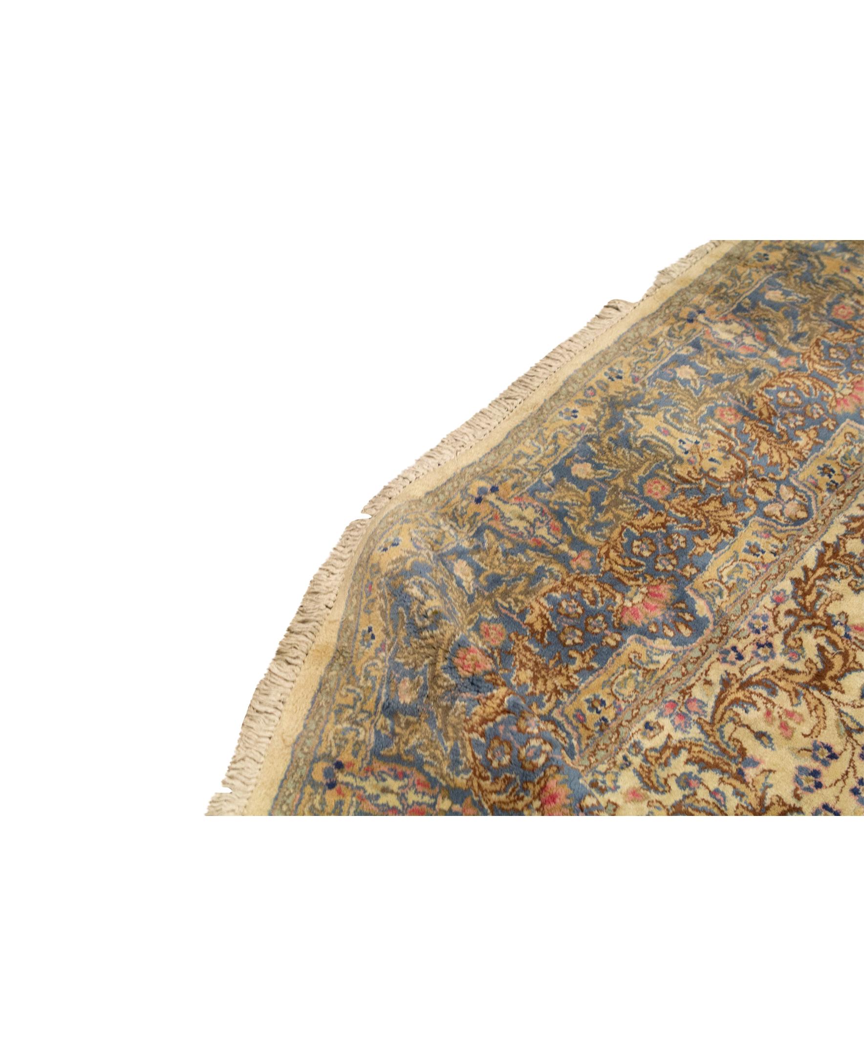 Kirman Antique Persian Fine Traditional Handwoven Luxury Wool Ivory / Blue Rug For Sale