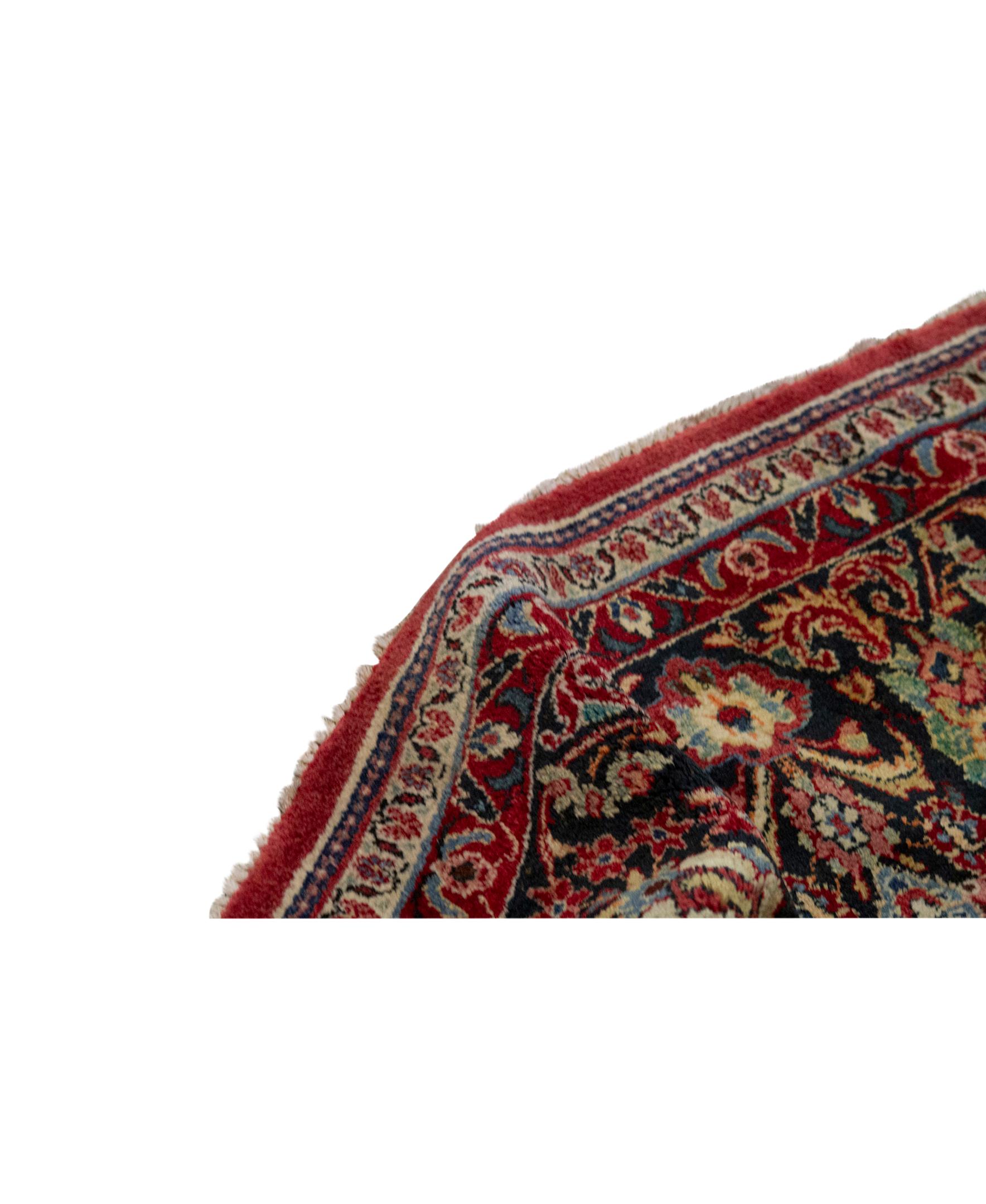 Sarouk Farahan   Antique Persian Fine Traditional Handwoven Luxury Wool Red / Navy Rug For Sale