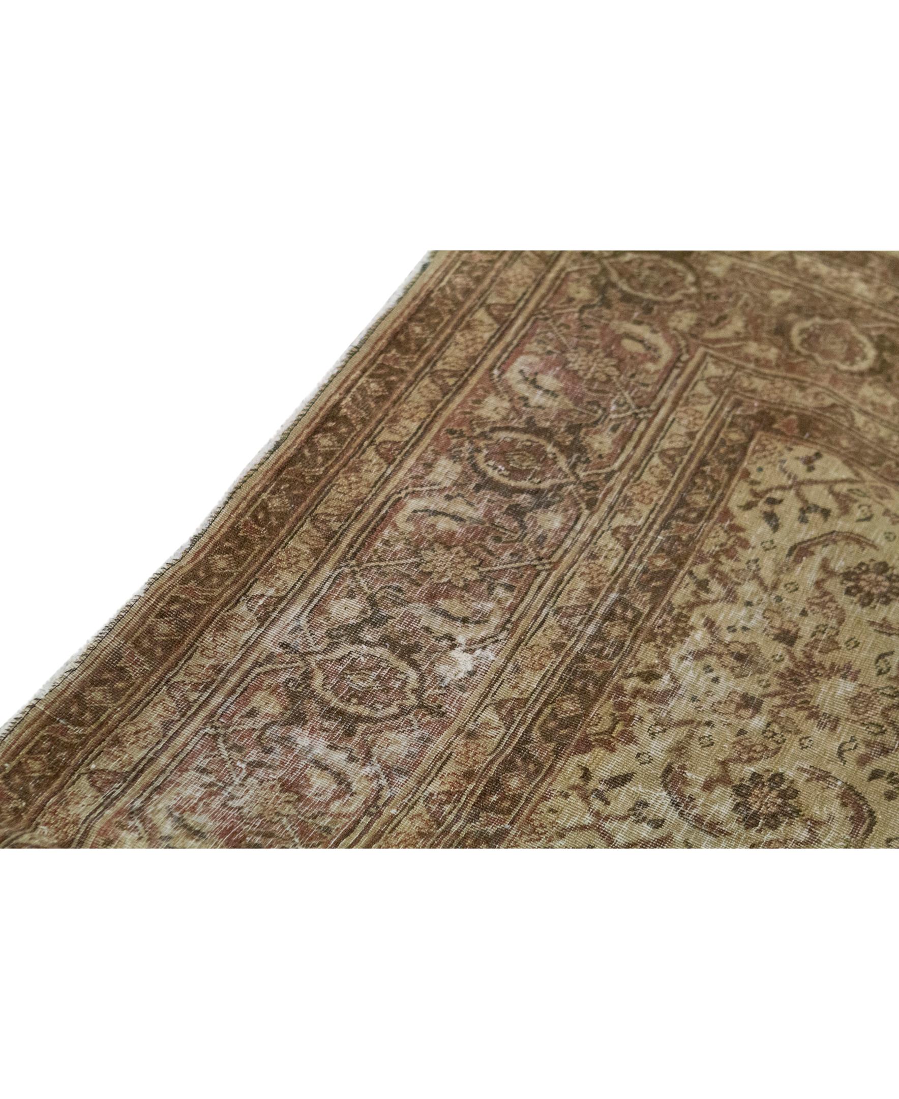 Tabriz   Antique Persian Fine Traditional Handwoven Luxury Wool Ivory / Rust Rug For Sale