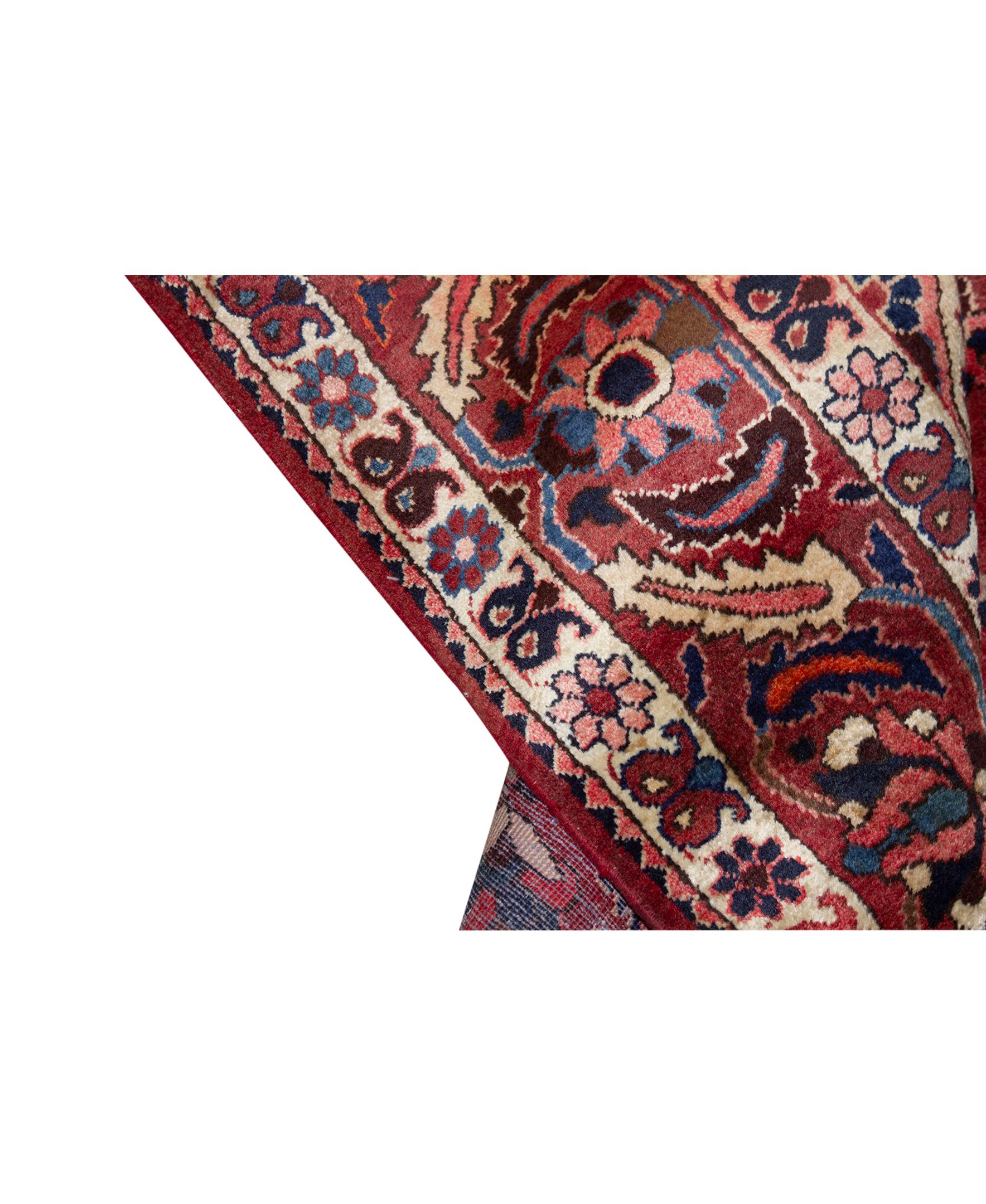 Other   Antique Persian Fine Traditional Handwoven Luxury Wool Navy / Red Rug For Sale