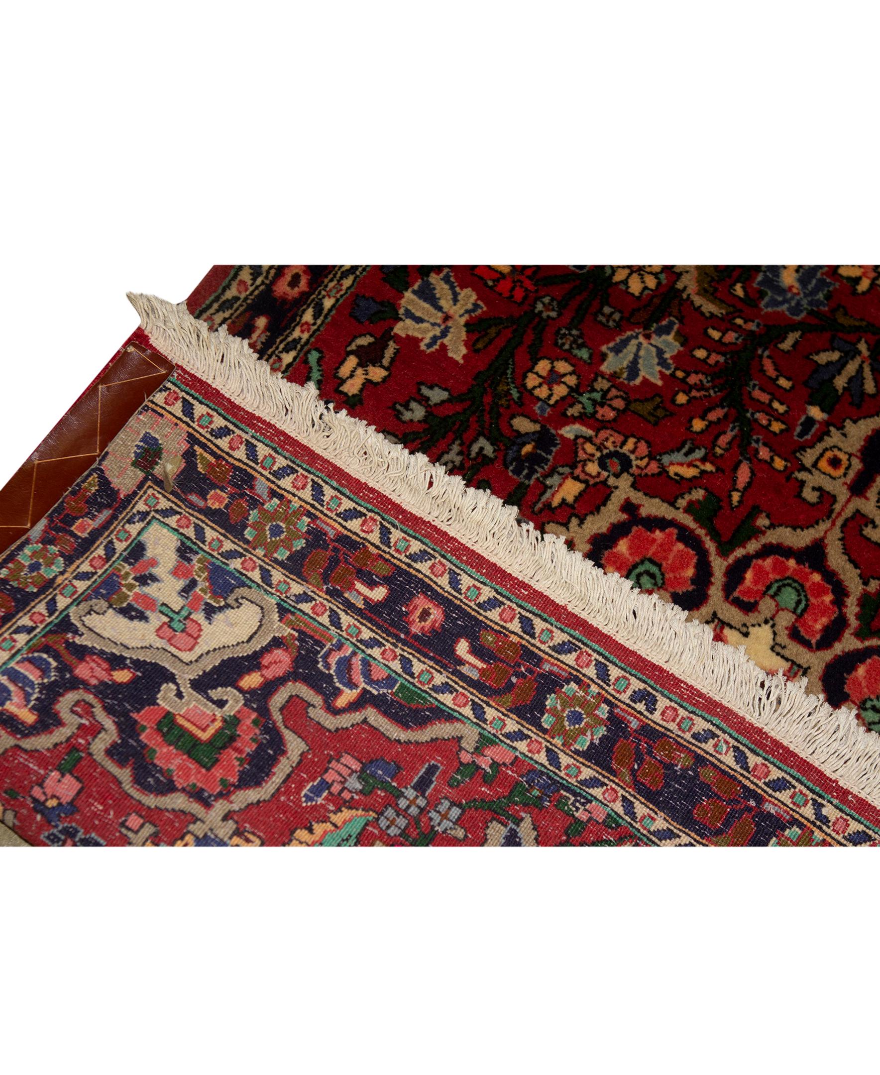 Other   Antique Persian Fine Traditional Handwoven Luxury Wool Red / Navy Rug For Sale