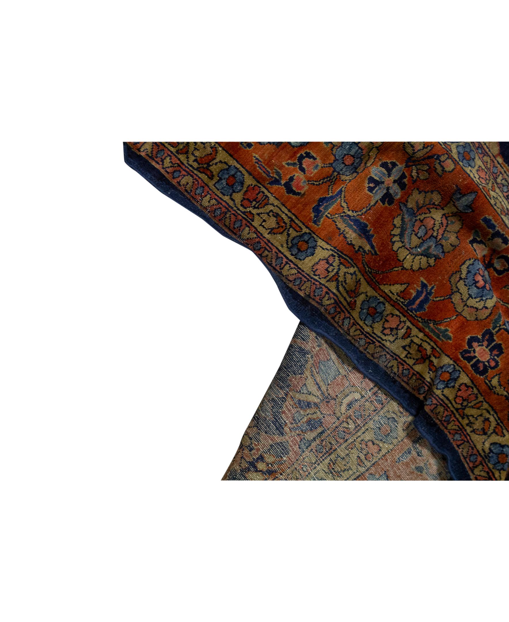 Autre   Ancien tapis persan traditionnel tissé à la main de luxe en laine bleu marine/rouge en vente