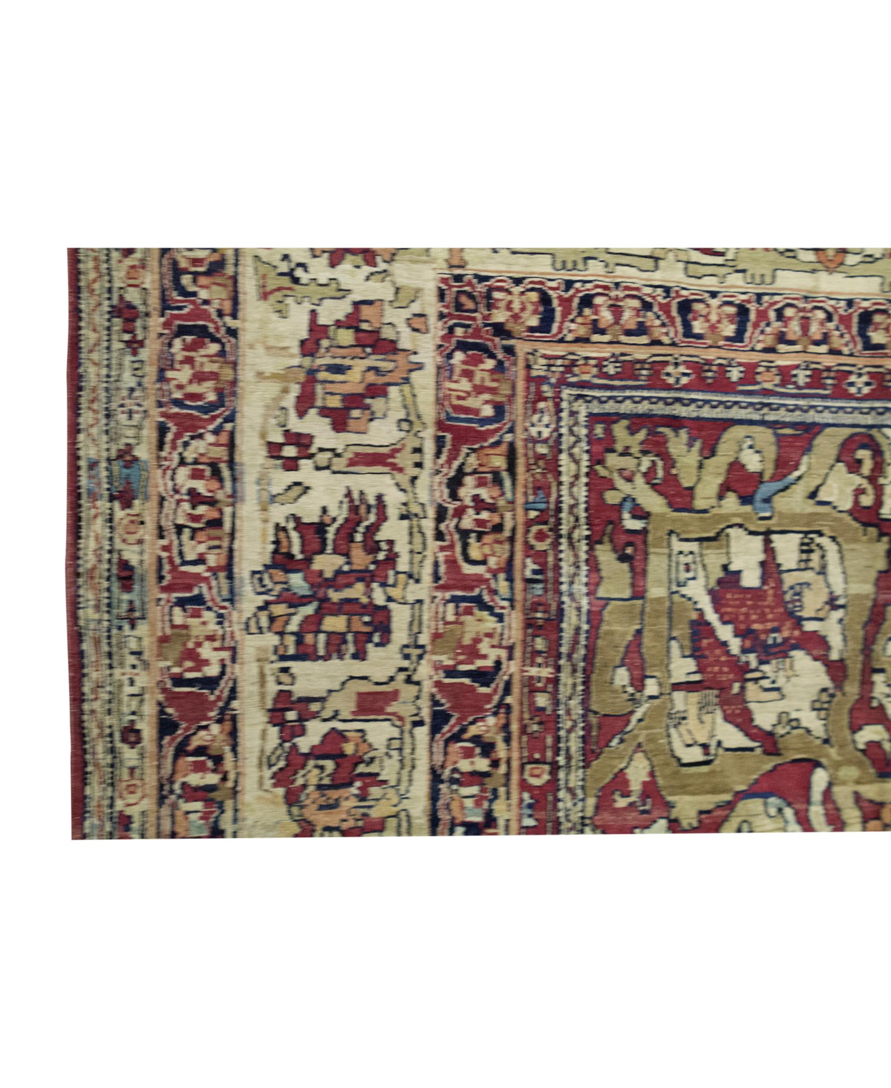 Other   Antique Persian Fine Traditional Handwoven Luxury Wool Beige Rug For Sale