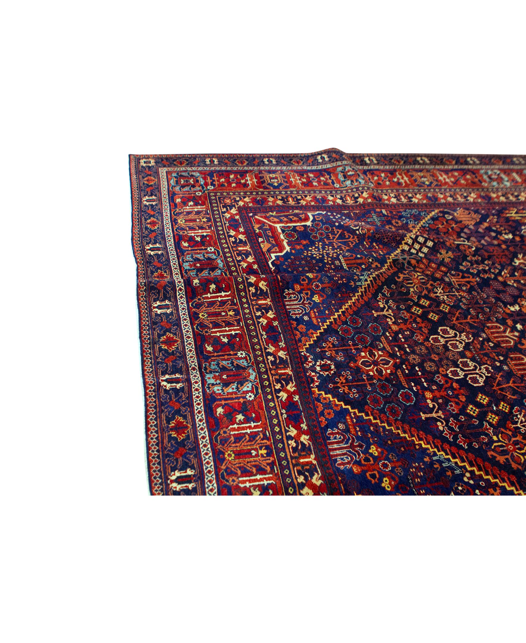 Other   Antique Persian Fine Traditional Handwoven Luxury Wool Red / Navy Rug For Sale