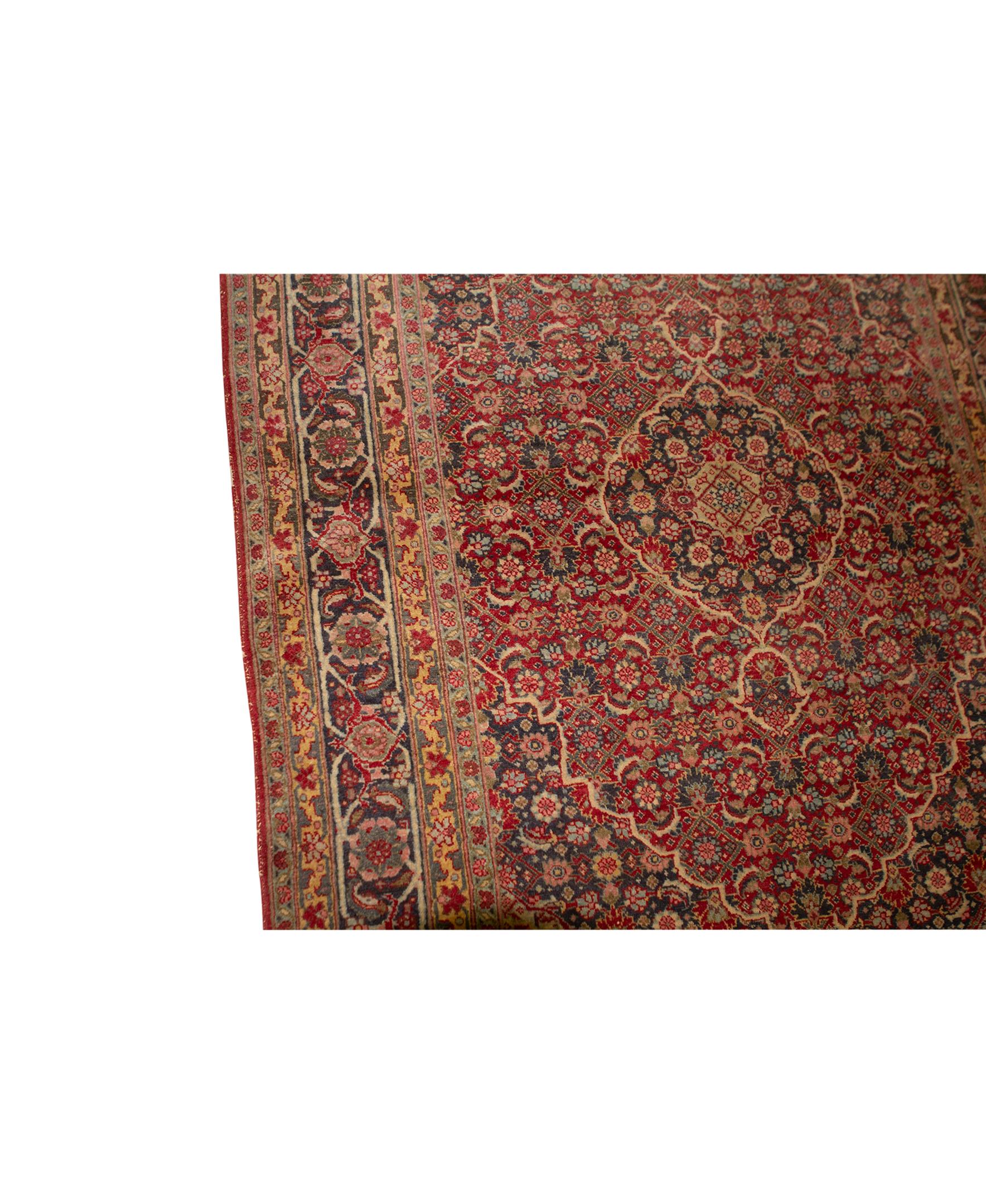 Tabriz Antique Persian Fine Traditional Handwoven Luxury Wool Red / Navy Rug For Sale