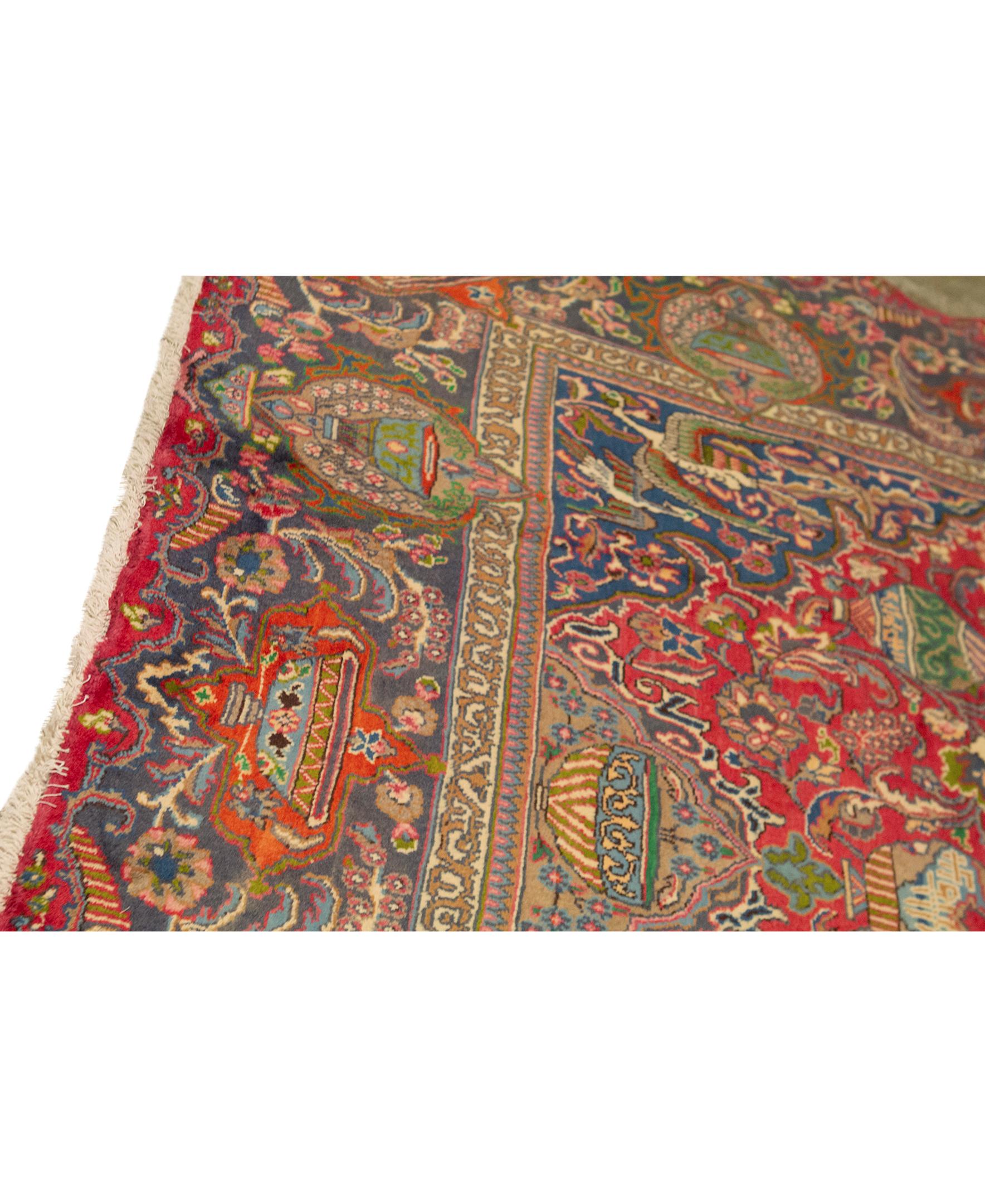 Autre Ancien tapis persan traditionnel tissé à la main de luxe en laine rouge/bleu marine en vente