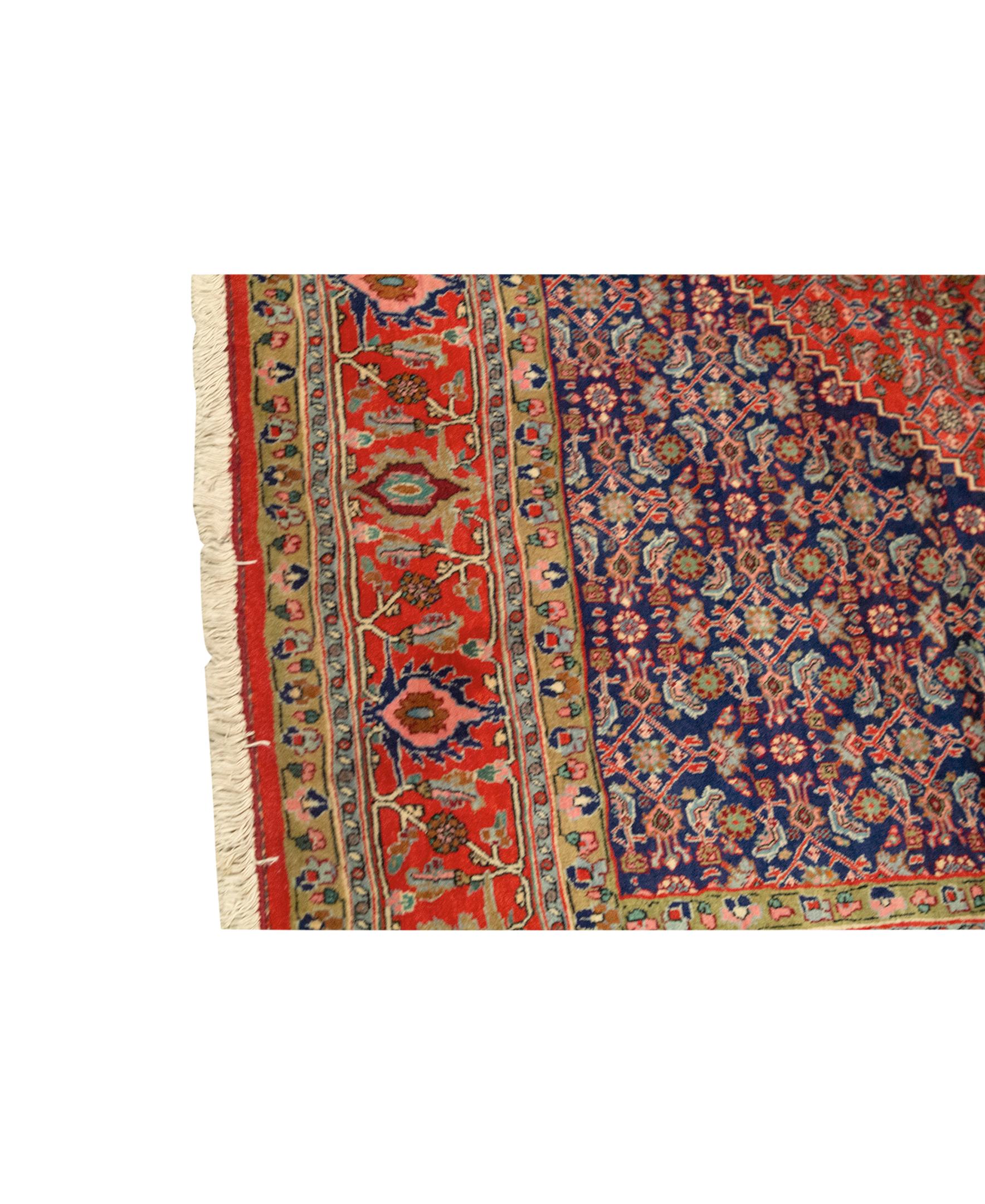 Other Antique Persian Fine Traditional Handwoven Luxury Wool Red / Navy Rug For Sale