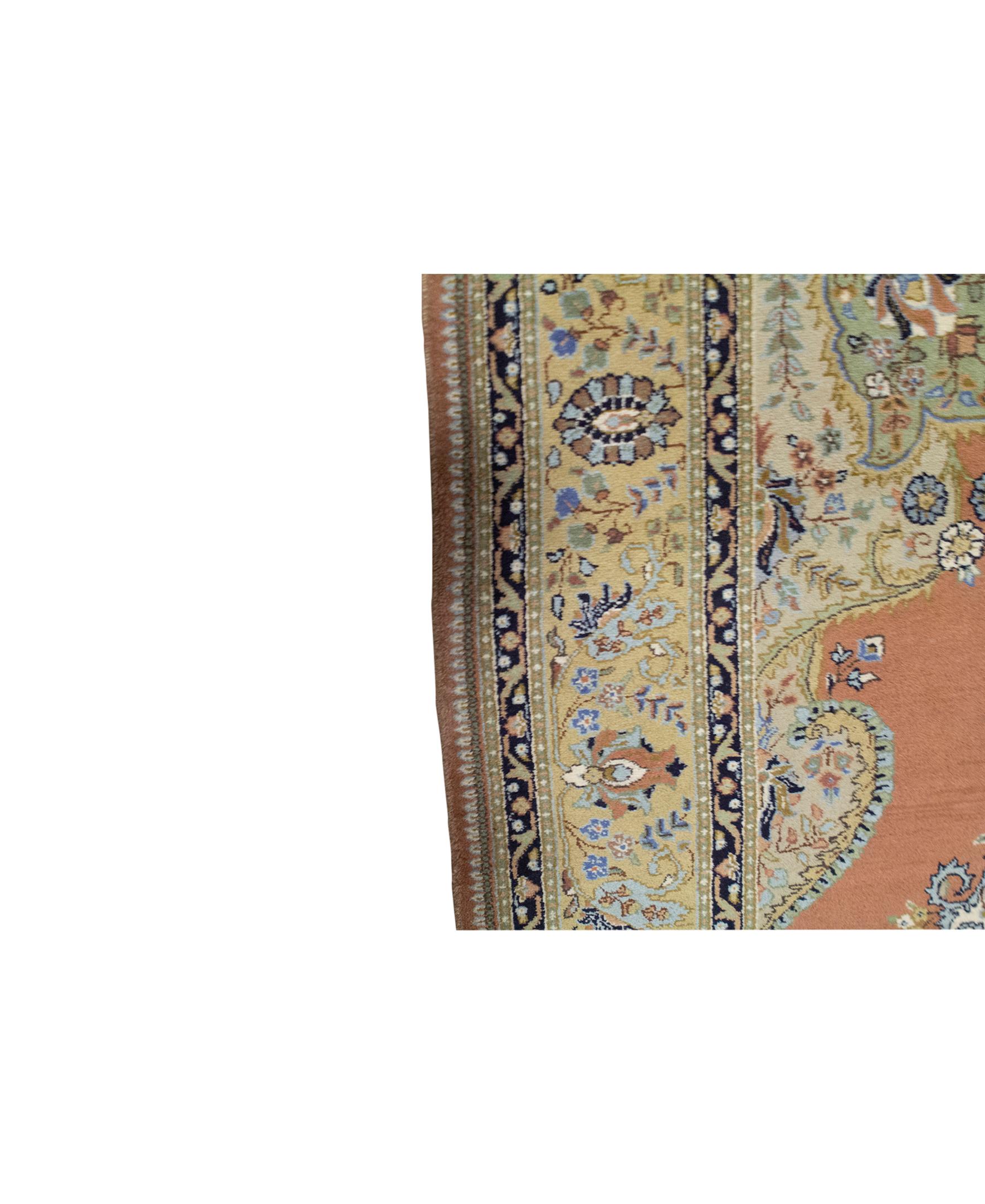 Hand-Woven  Antique Persian Fine Traditional Handwoven Luxury Wool  Ivory / Rust Rug For Sale