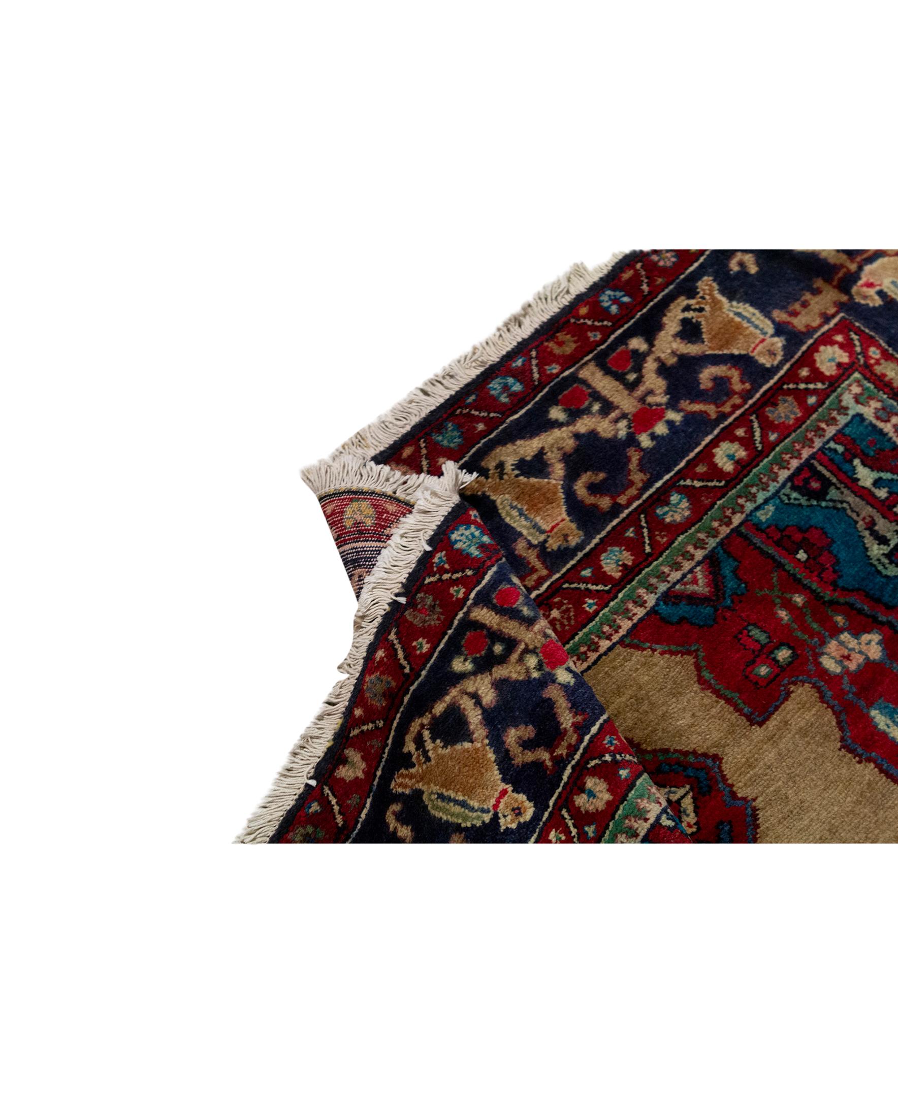 Hand-Woven  Antique Persian fine Traditional Handwoven Luxury Wool Beige / Navy Rug For Sale