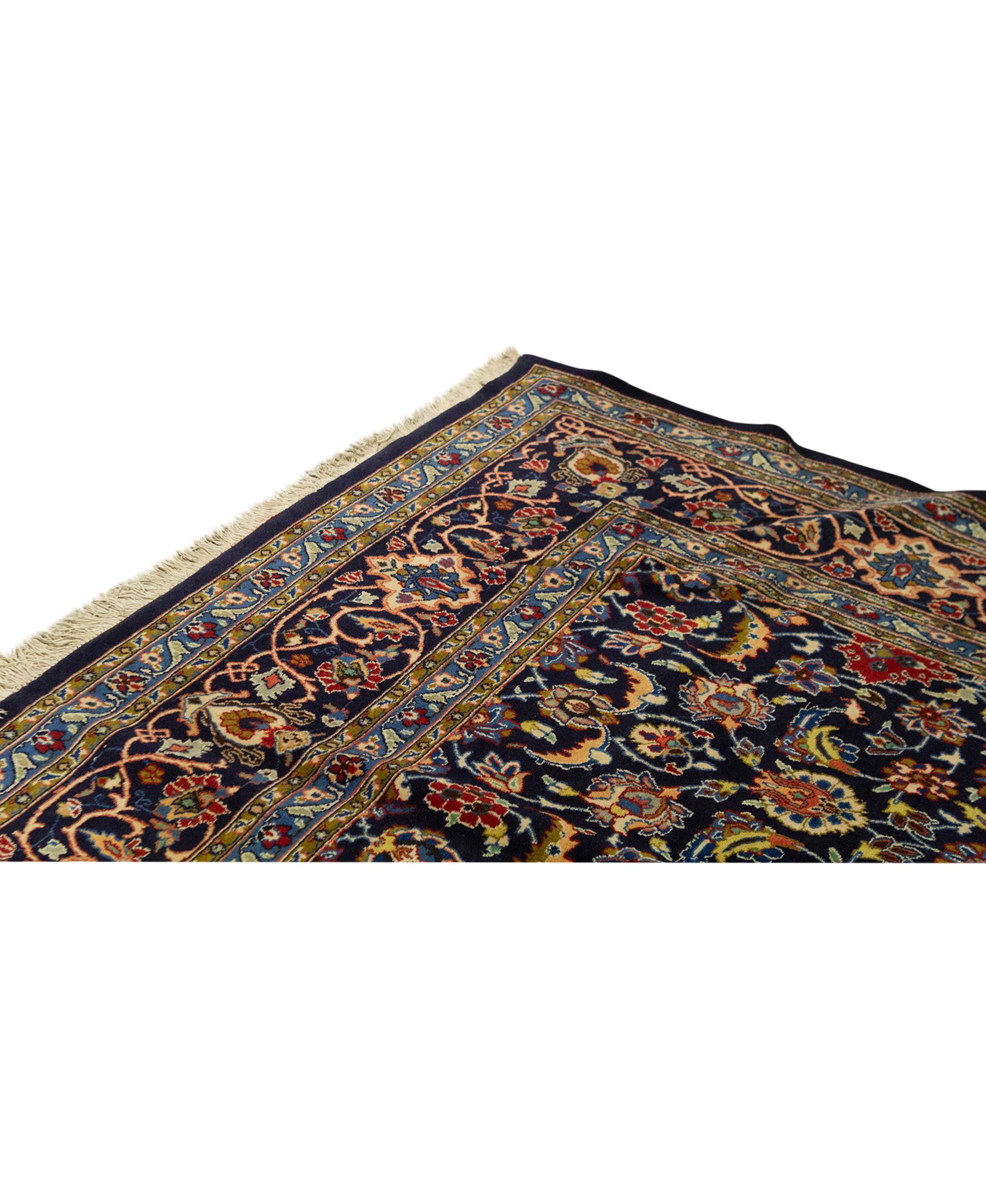 Hand-Woven  Antique Persian fine Traditional Handwoven Luxury Wool Navy Rug For Sale