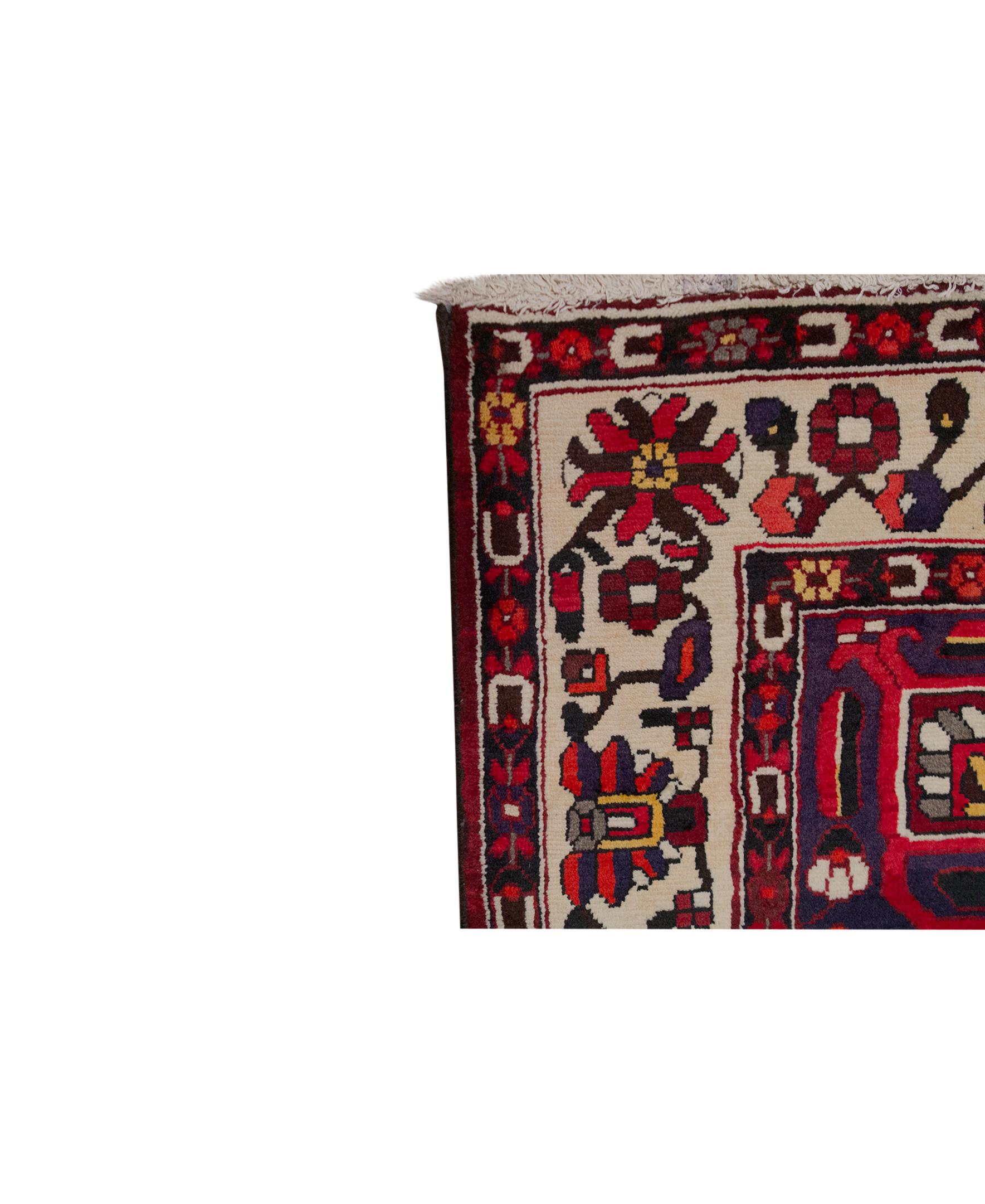 Hand-Woven Antique Persian fine Traditional Handwoven Luxury Wool Red / Ivory Rug For Sale