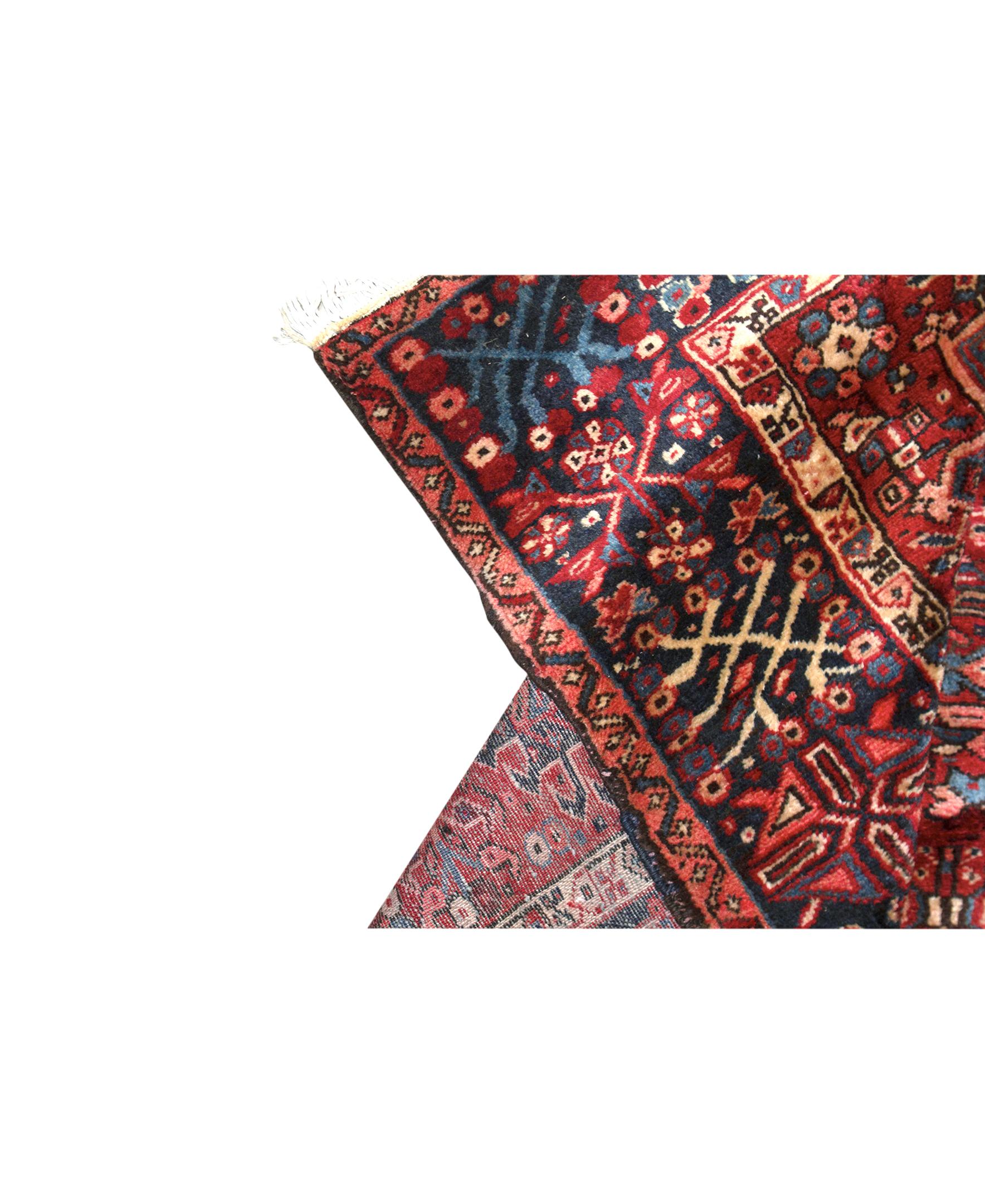 Hand-Woven  Antique Persian fine Traditional Handwoven Luxury Wool Red / Navy Rug For Sale
