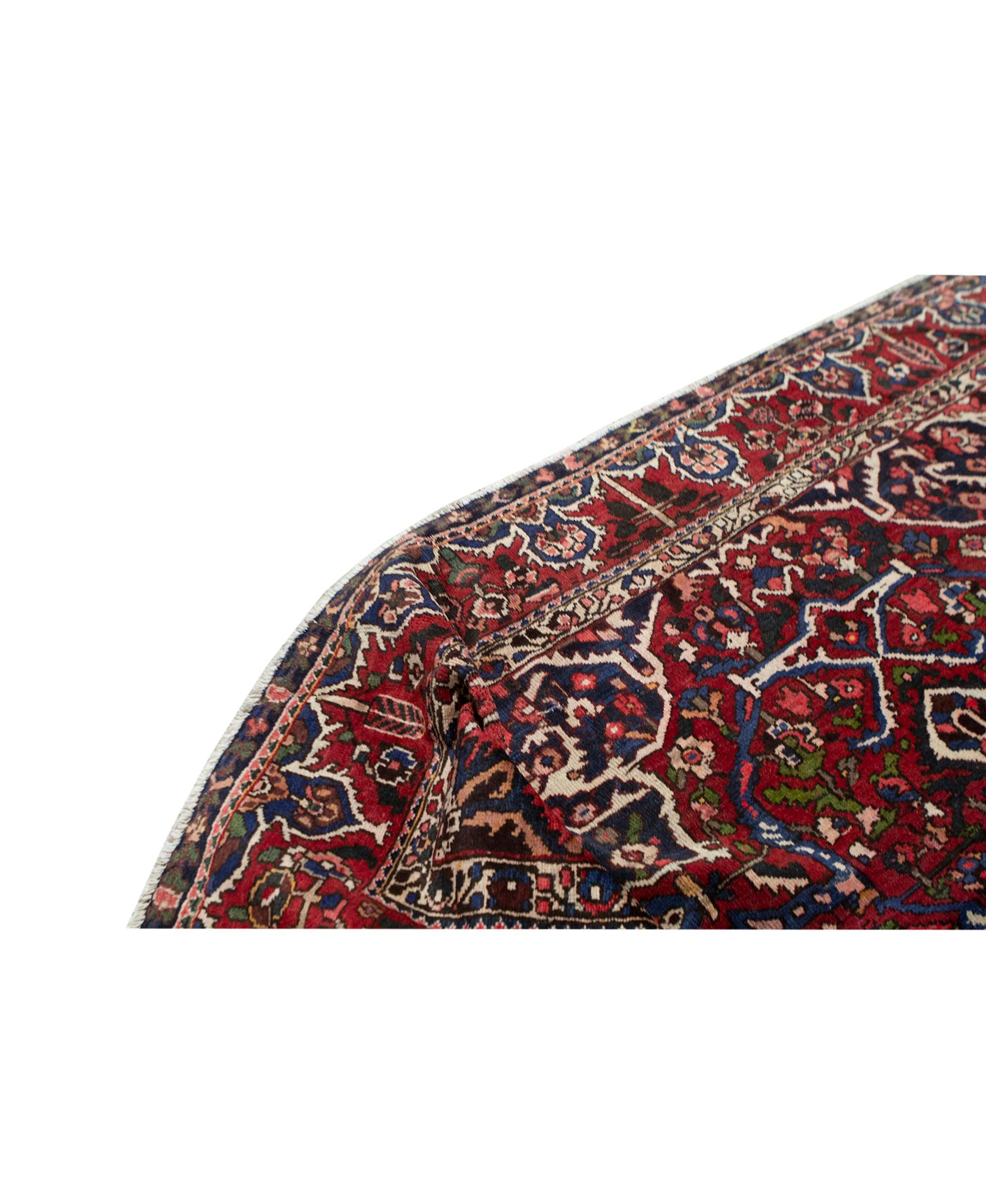 Hand-Woven Antique Persian fine Traditional Handwoven Luxury Wool Navy / Red Rug For Sale
