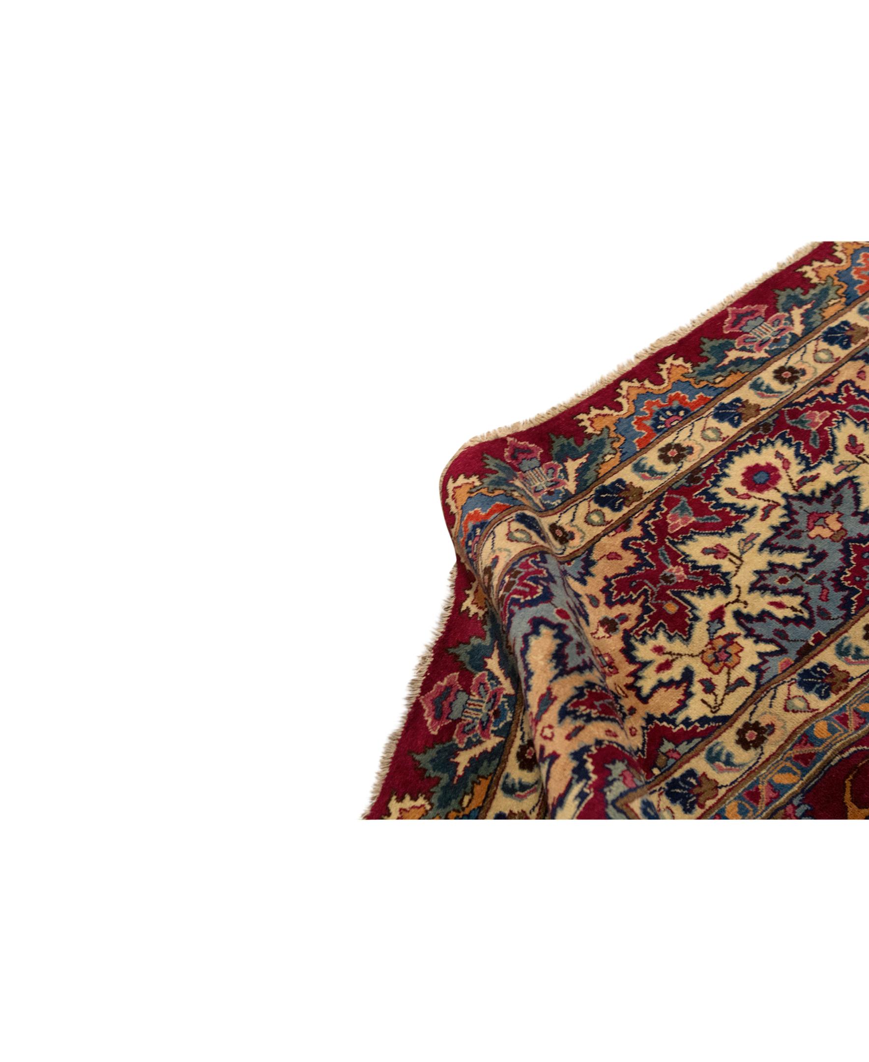Hand-Woven Antique Persian fine Traditional Handwoven Luxury Wool Red / Blue Rug For Sale